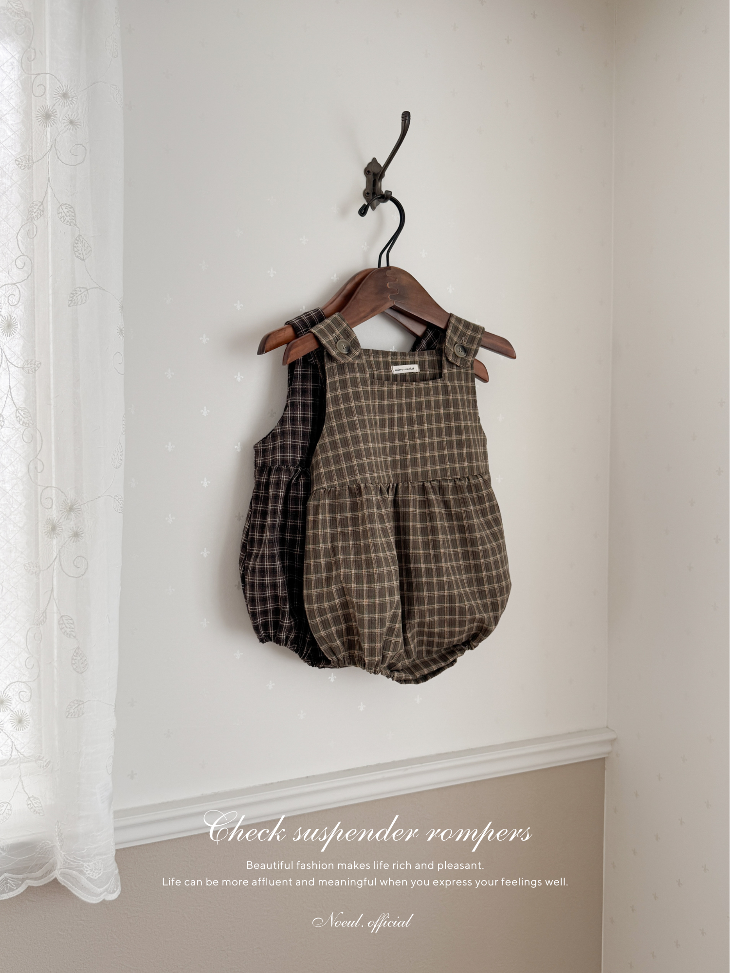 Check suspender rompers