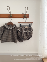 Petit check frill blouse