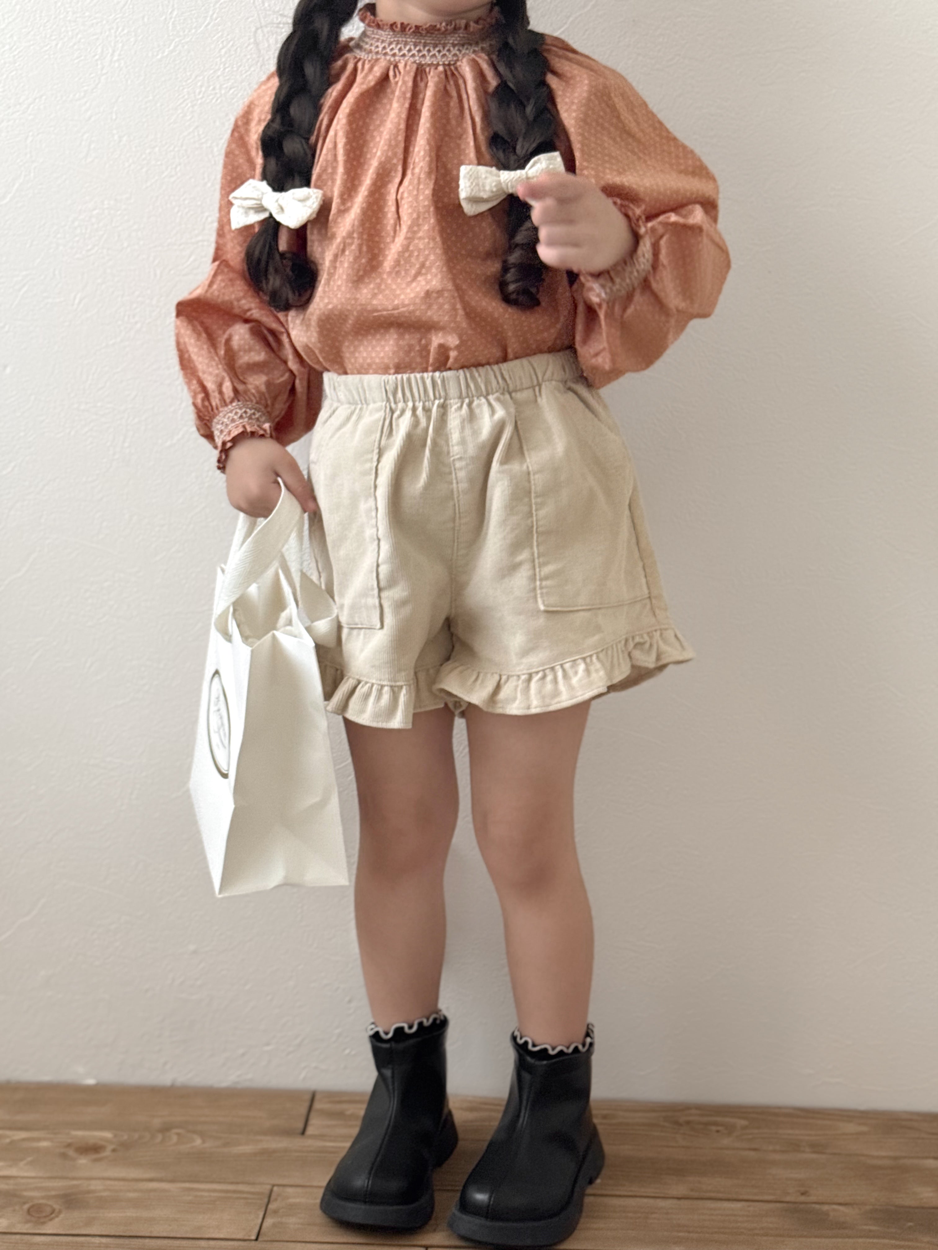 Corduroy frill pants
