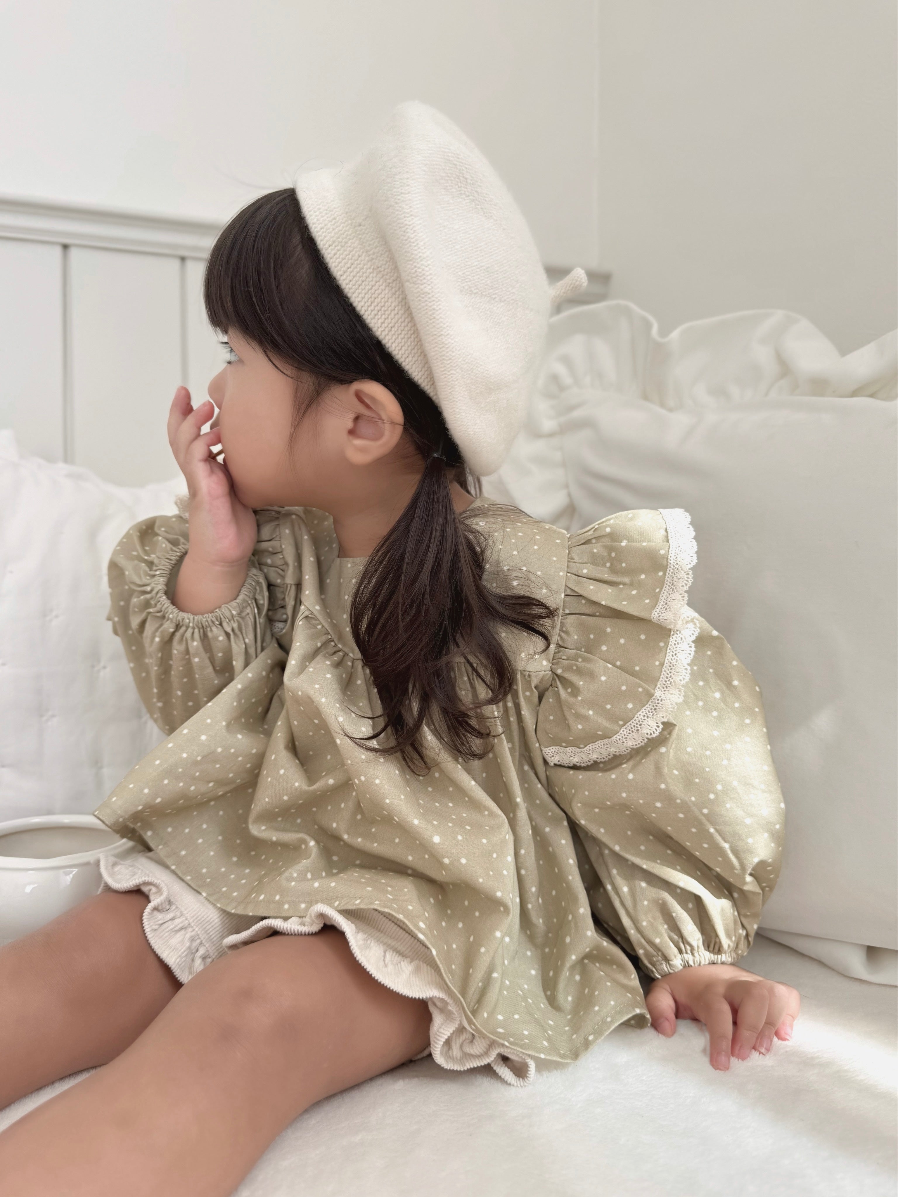 Dot frill blouse & bloomer set