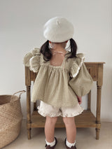 Dot frill blouse & bloomer set