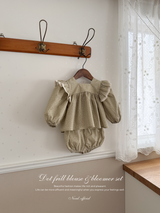 Dot frill blouse & bloomer set
