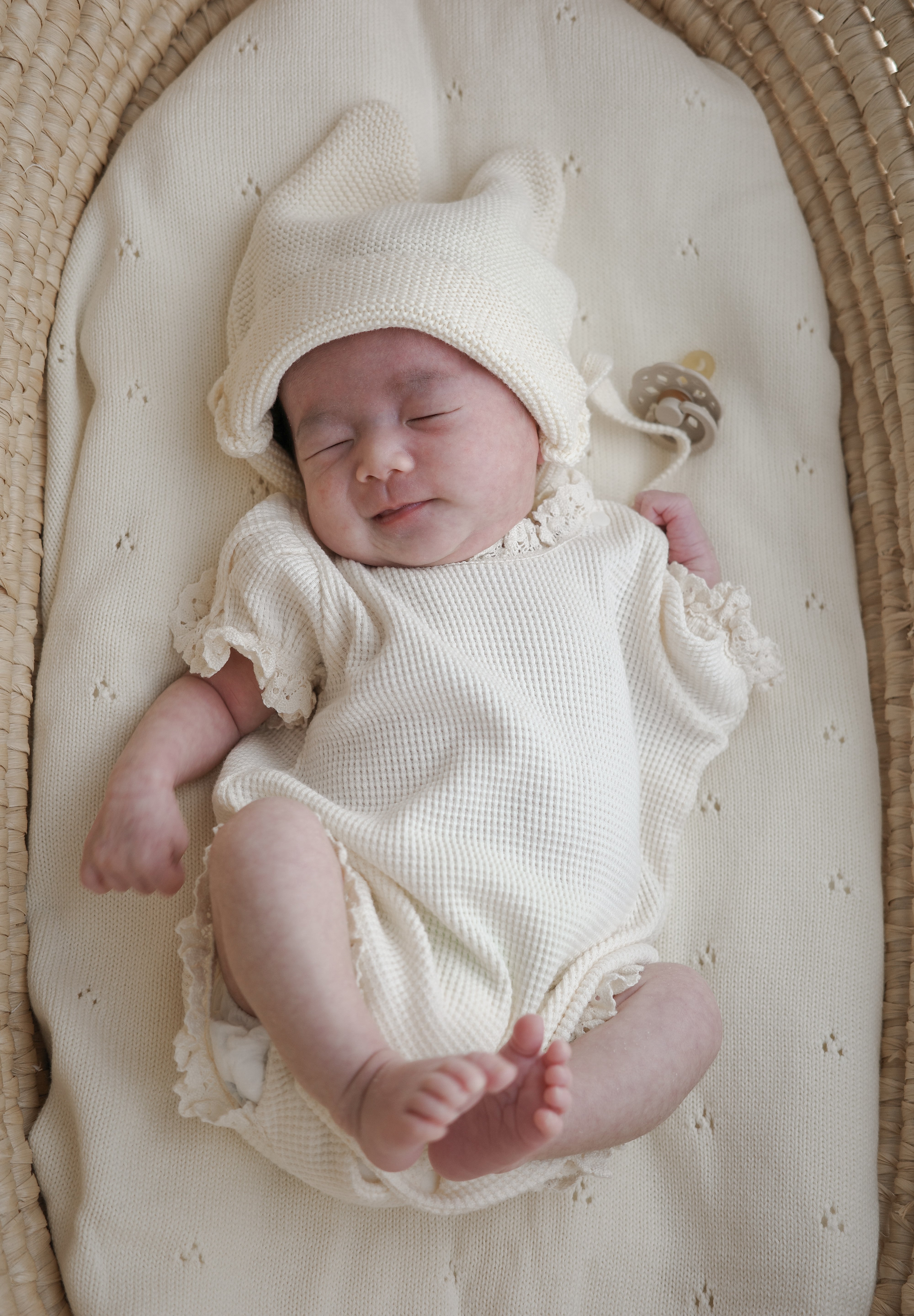 Waffle lace puff rompers