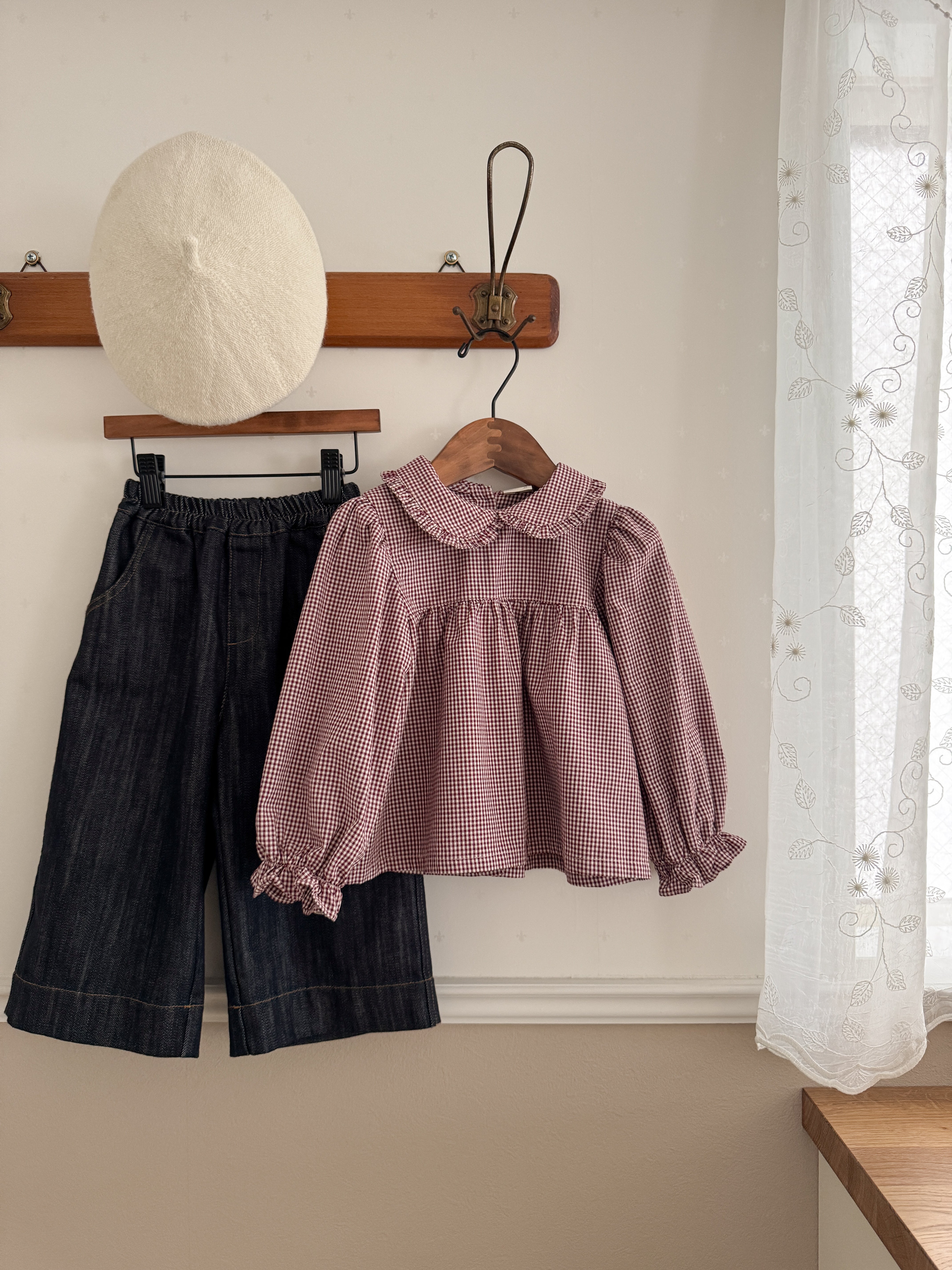 Candy frill check blouse