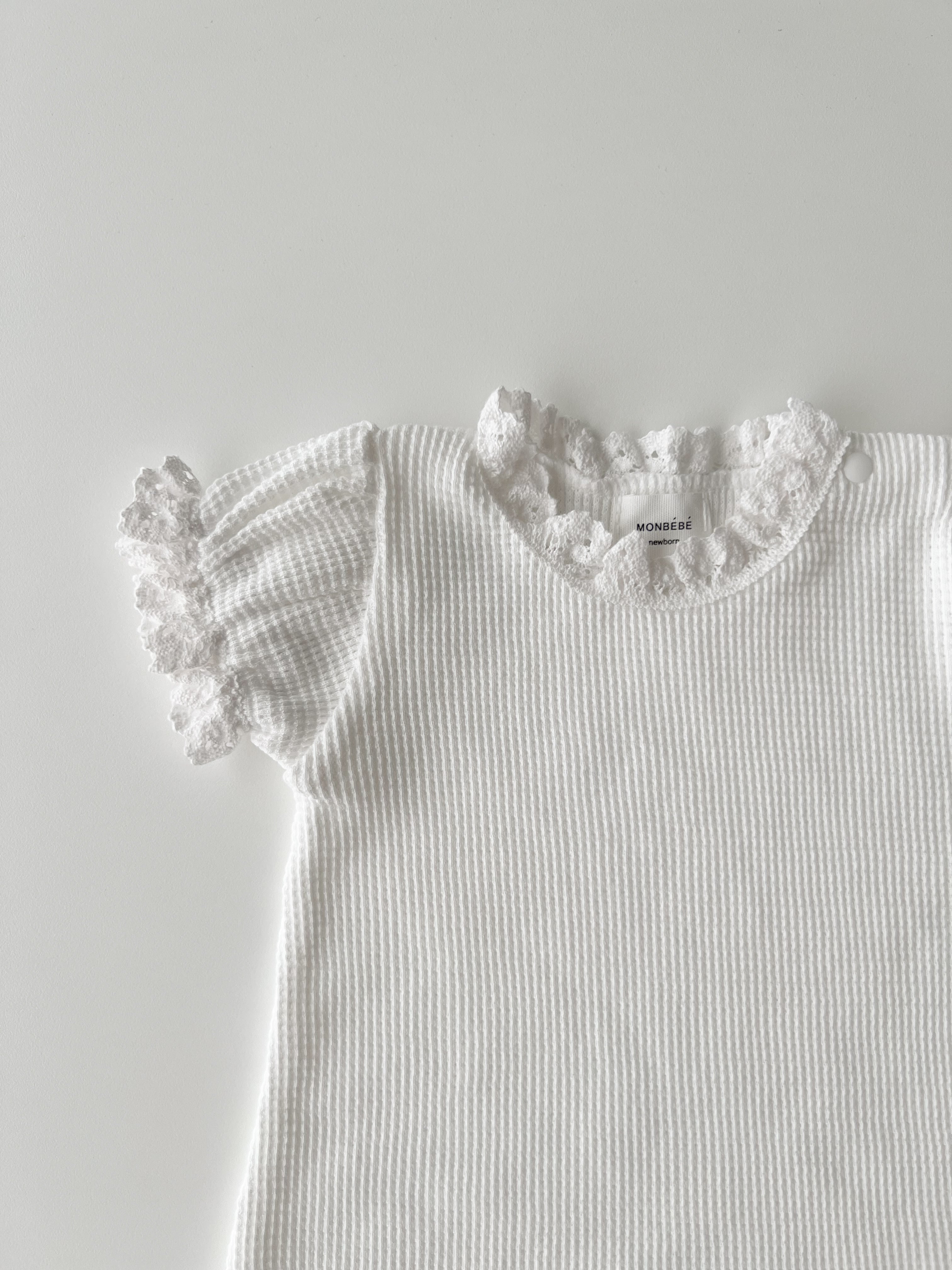 Waffle lace puff rompers
