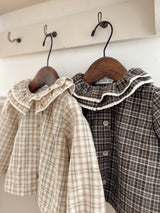Petit check frill blouse