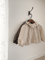 Petit check frill blouse