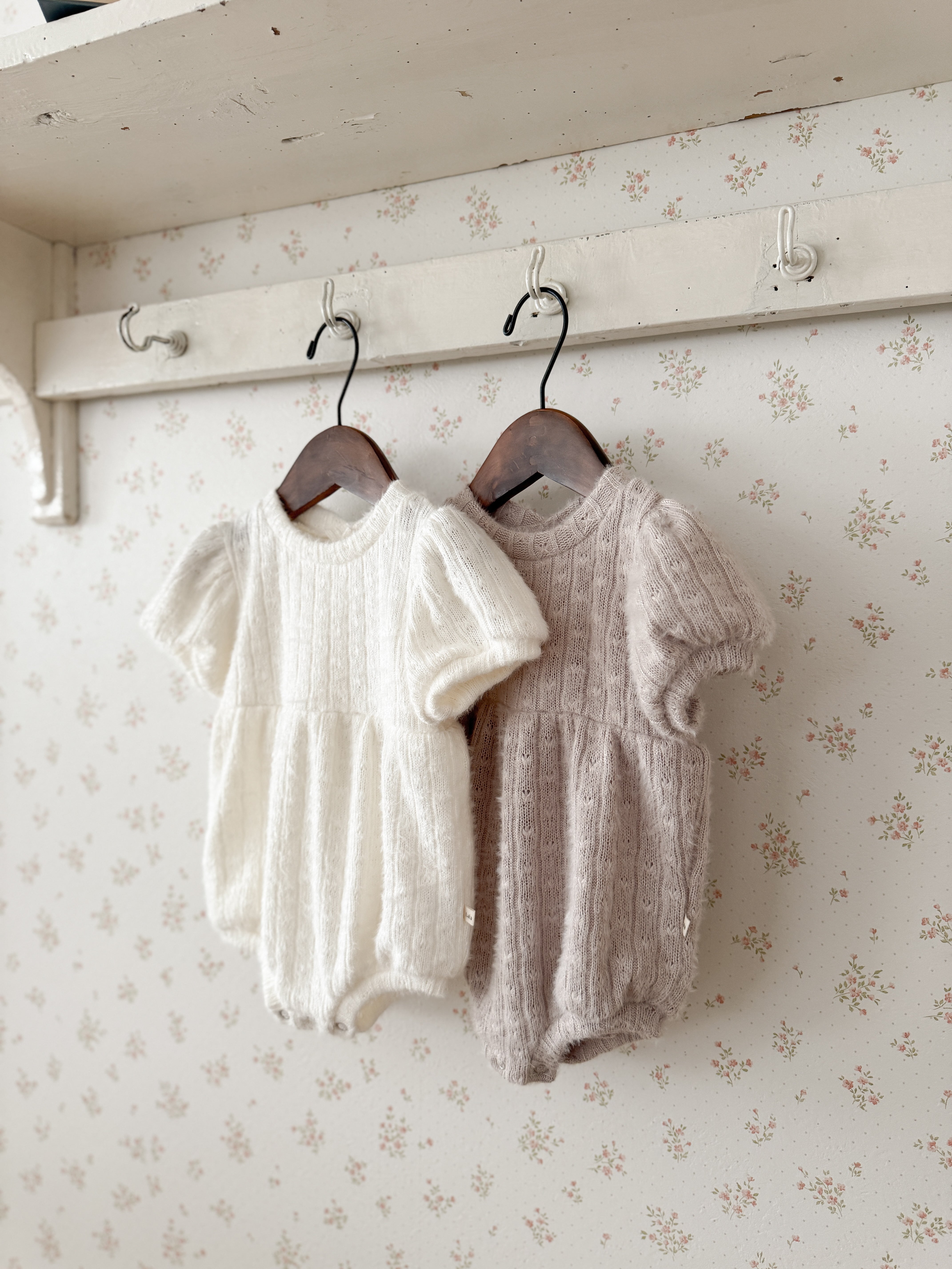 Soft puff knit rompers