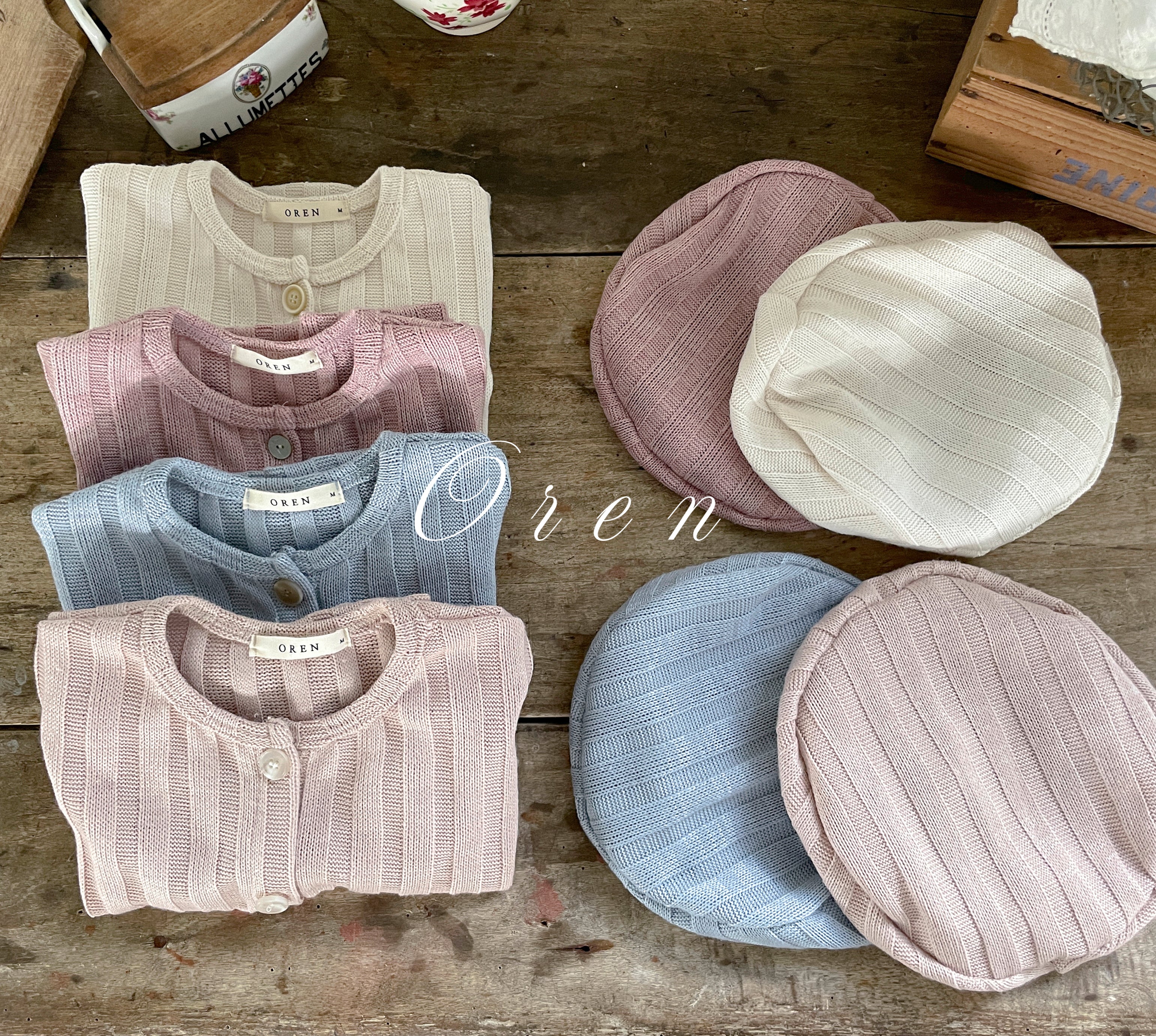 ［OREN］Allo cardigan & beret set