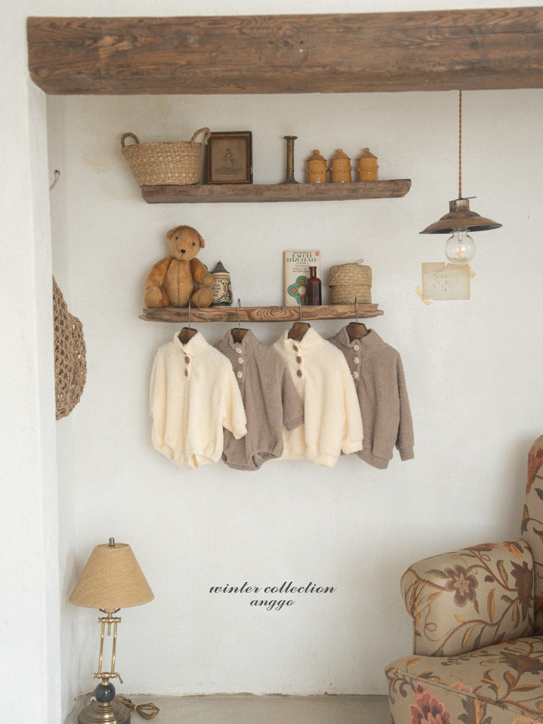 ［anggo］Cream button rompers