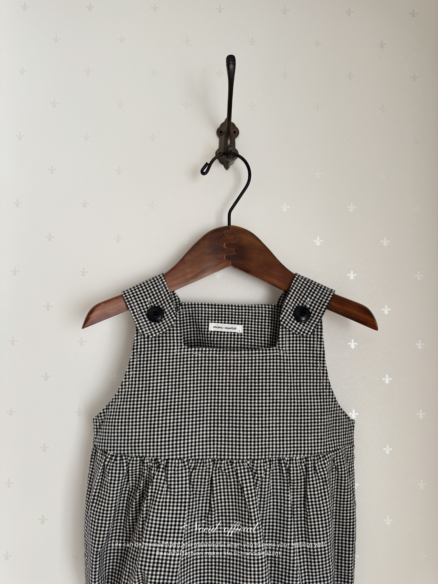 Mini check suspender rompers