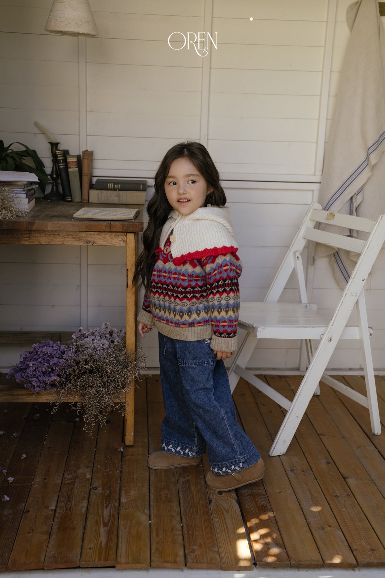 [OREN] Maple embroidery denim pants