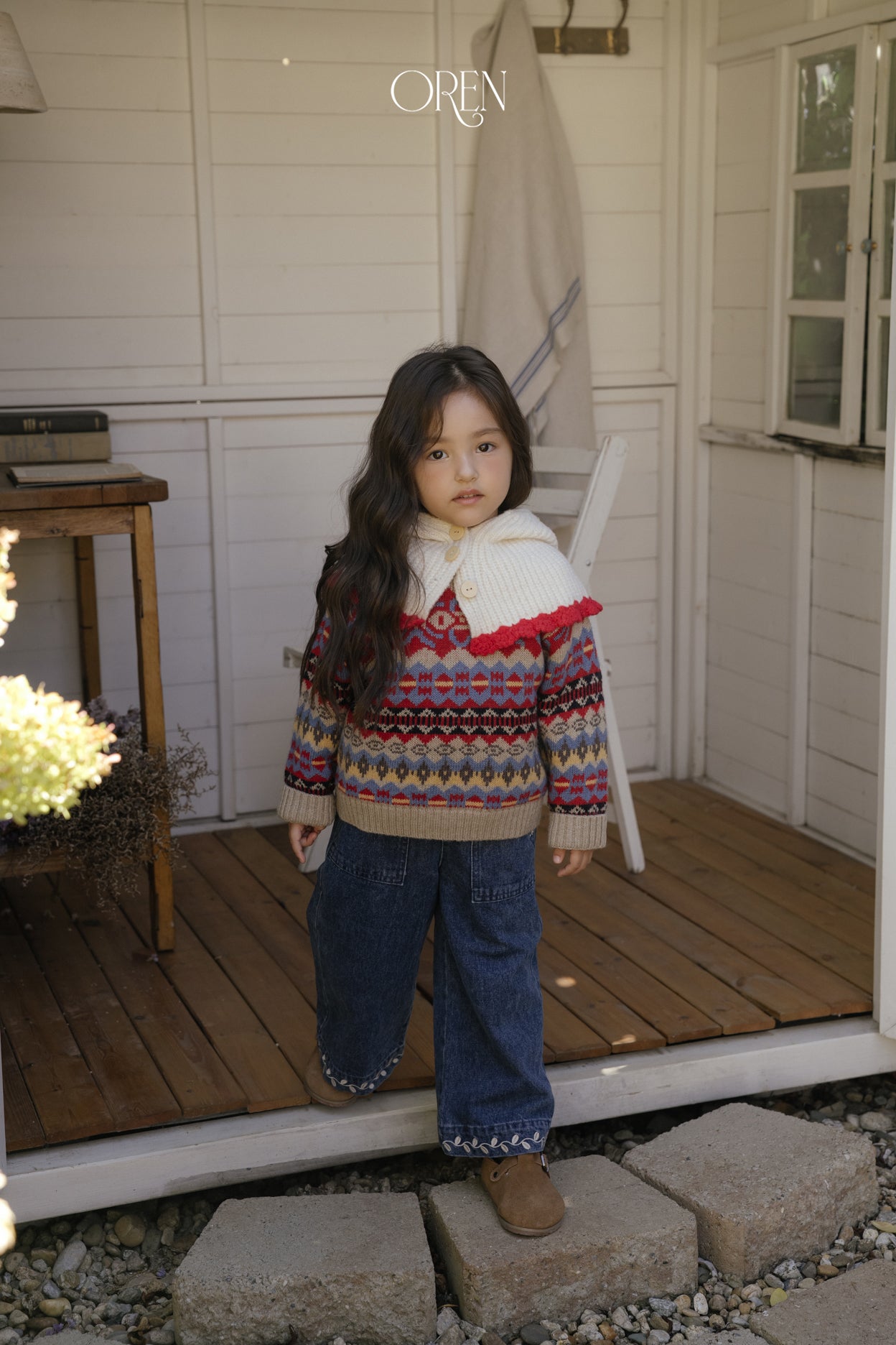 [OREN] Maple embroidery denim pants