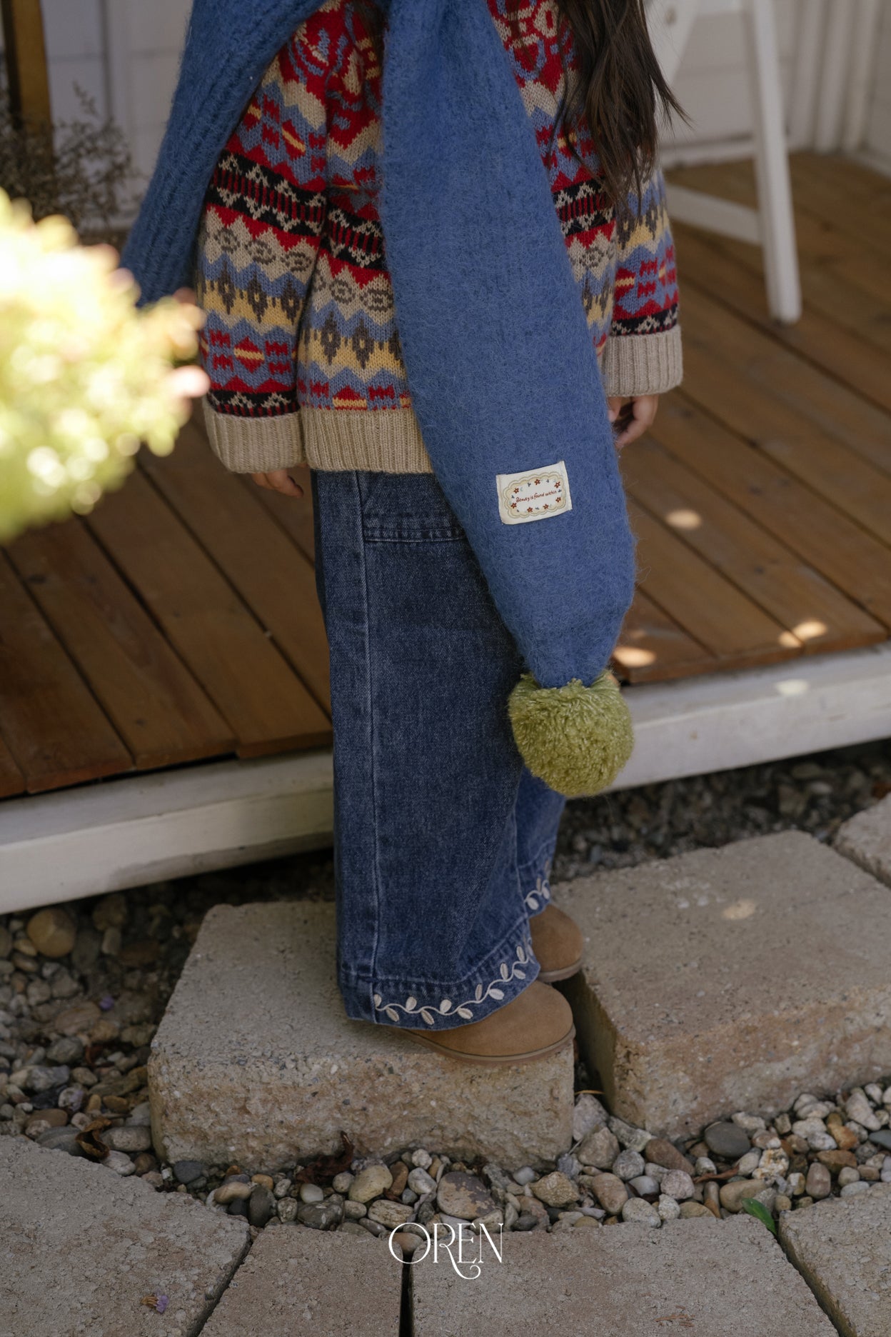 [OREN] Maple embroidery denim pants