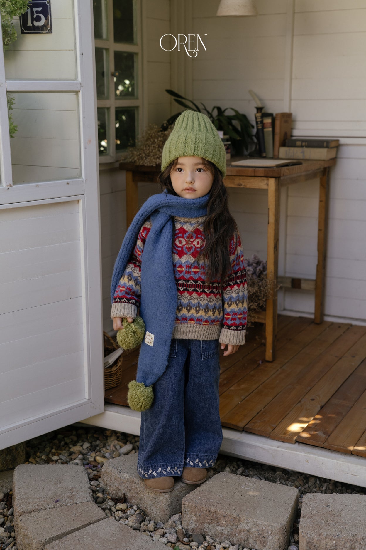 [OREN] Maple embroidery denim pants