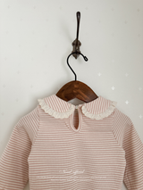 Stripe lace collar tops