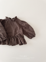 Ann check frill blouse