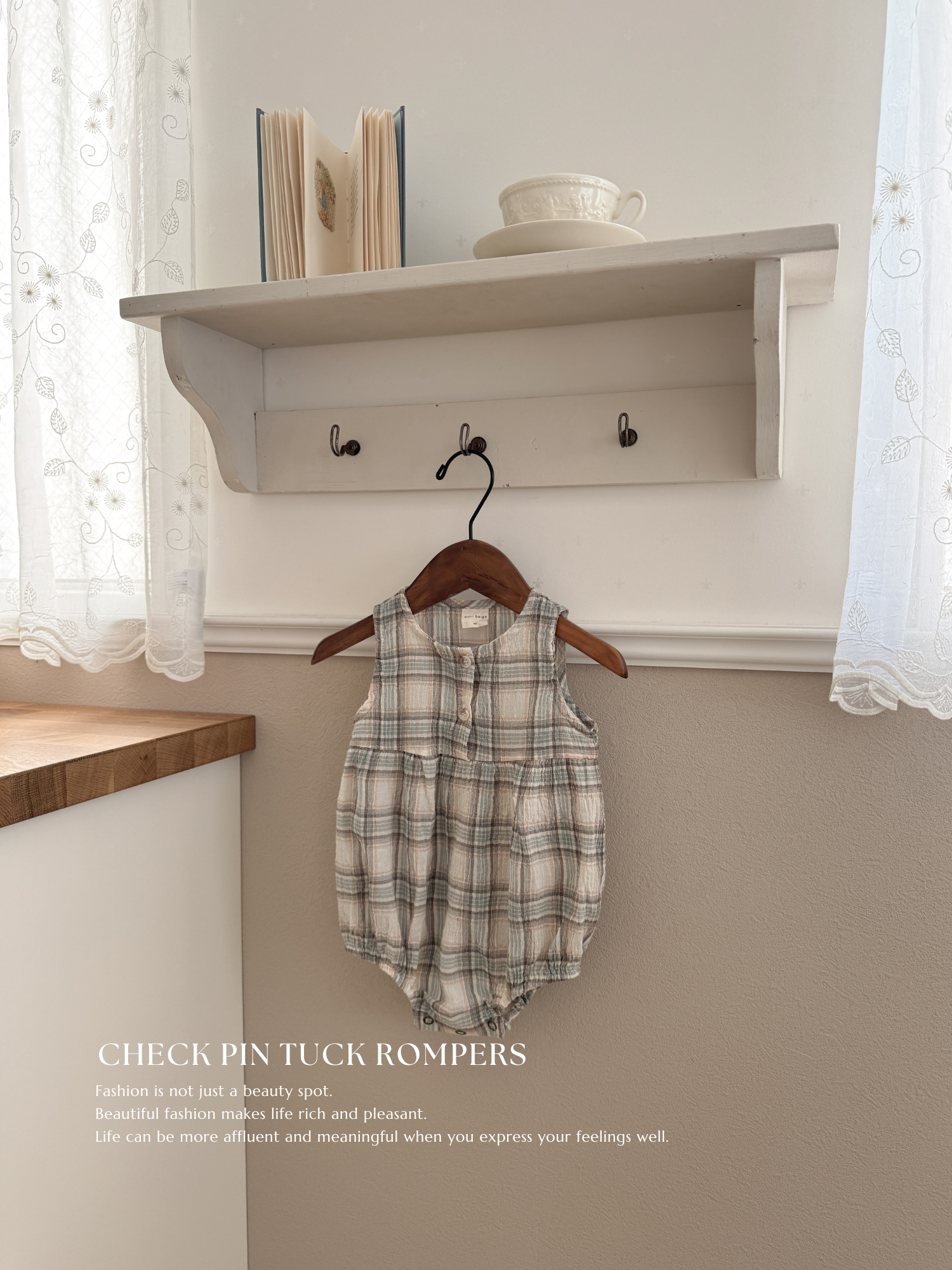 Check pin tuck rompers