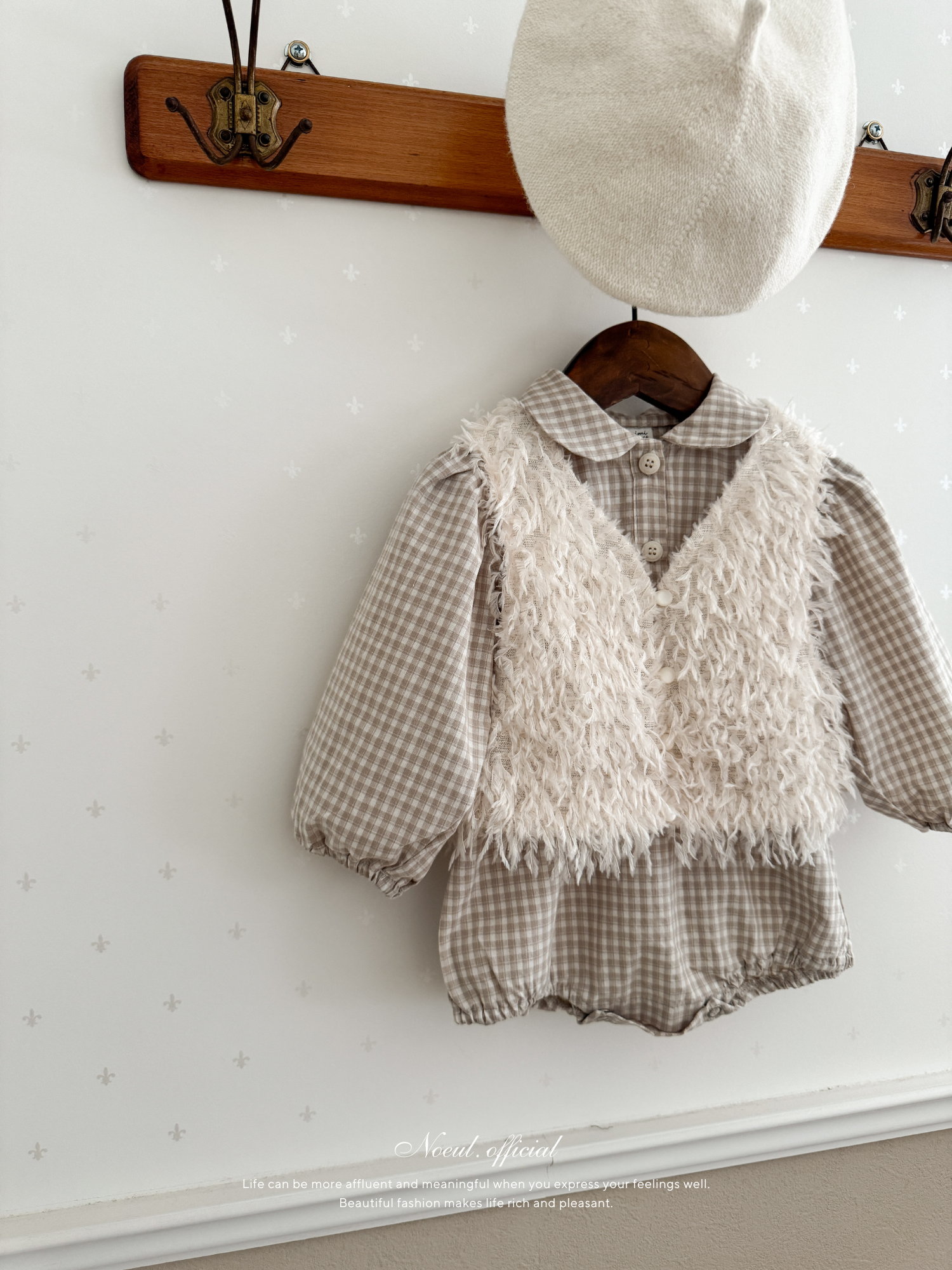 Sunny check collar rompers