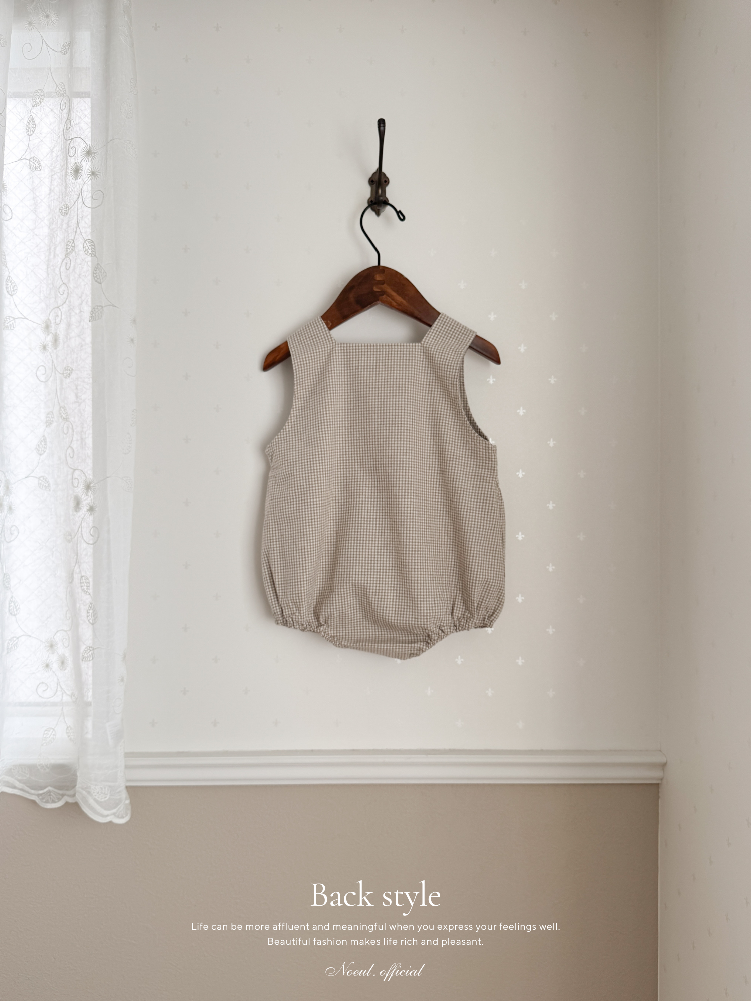 Mini check suspender rompers