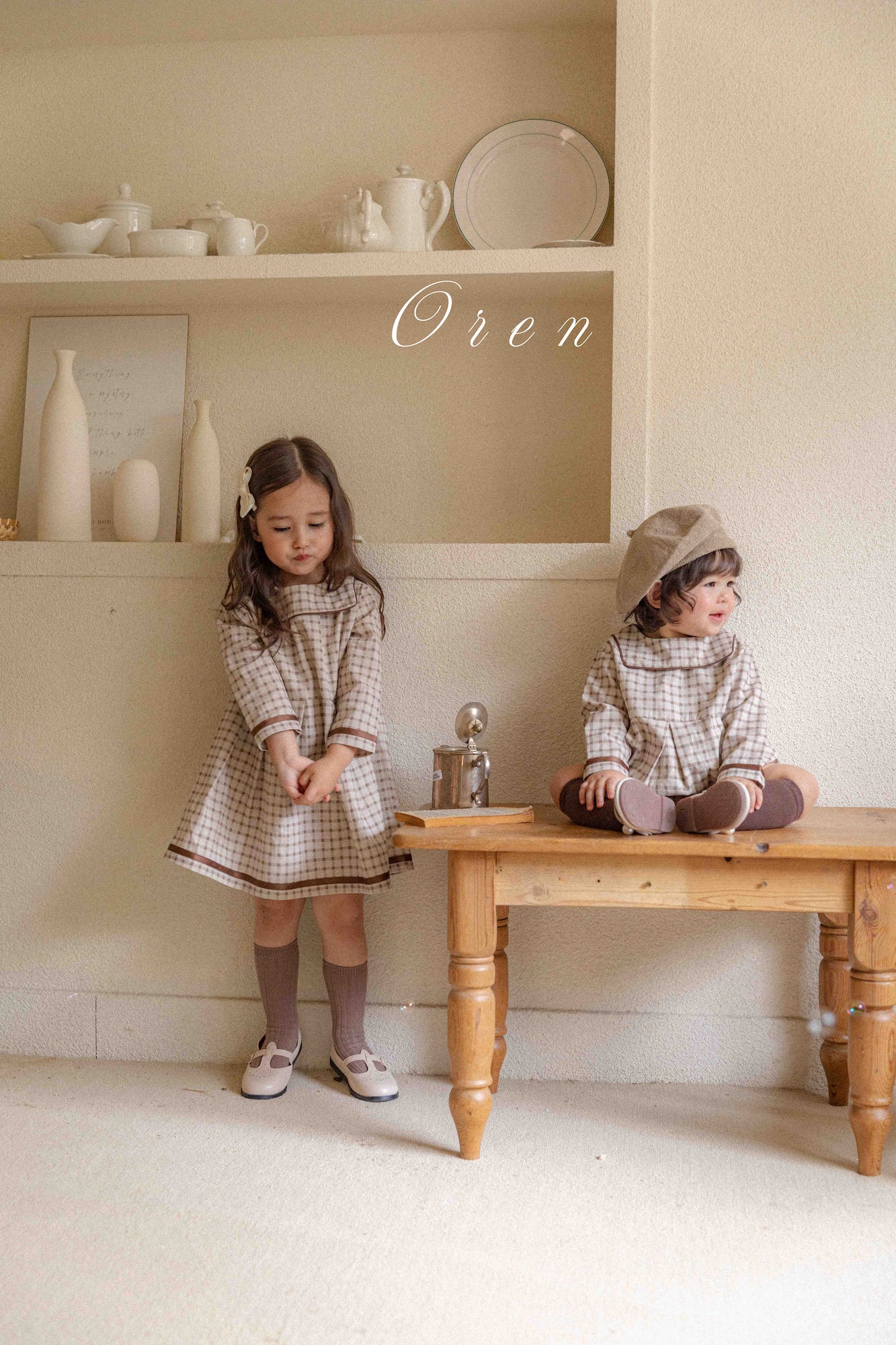 ［OREN］Brunette check rompers