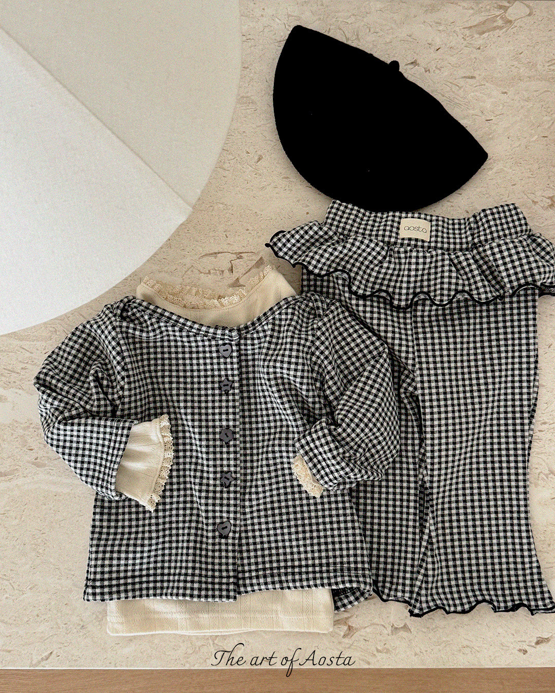 ［Aosta］Kiki Frill Check Pants