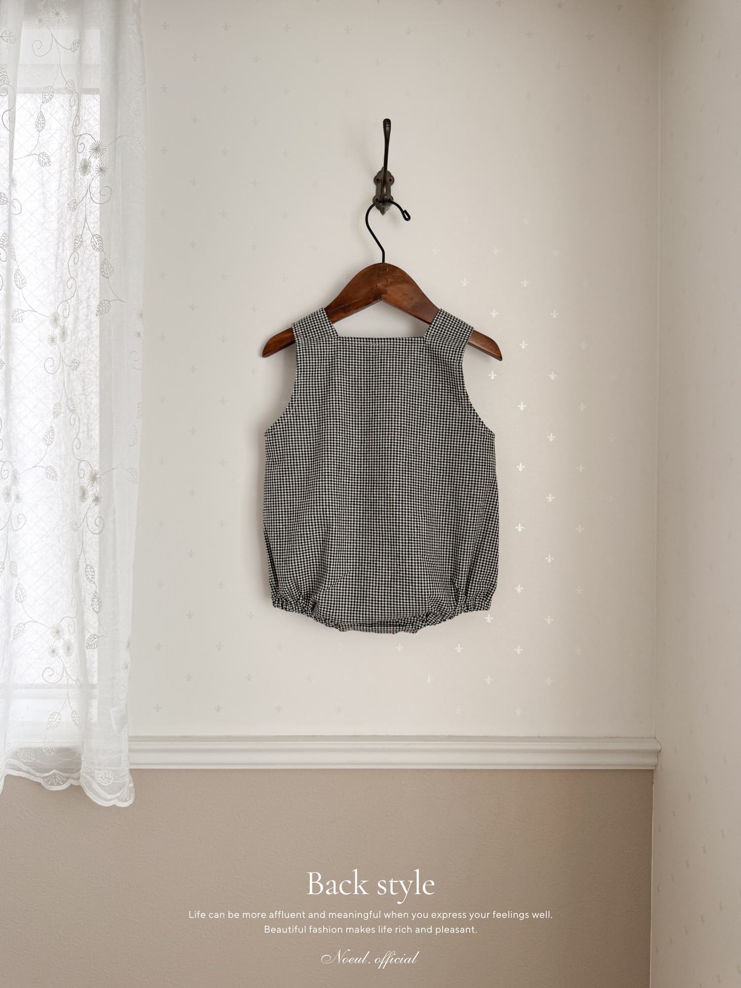 Mini check suspender rompers