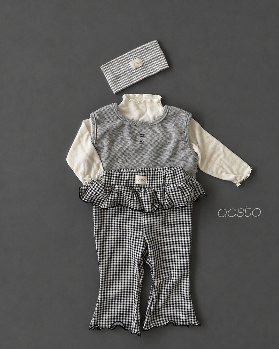 ［Aosta］Kiki Frill Check Pants