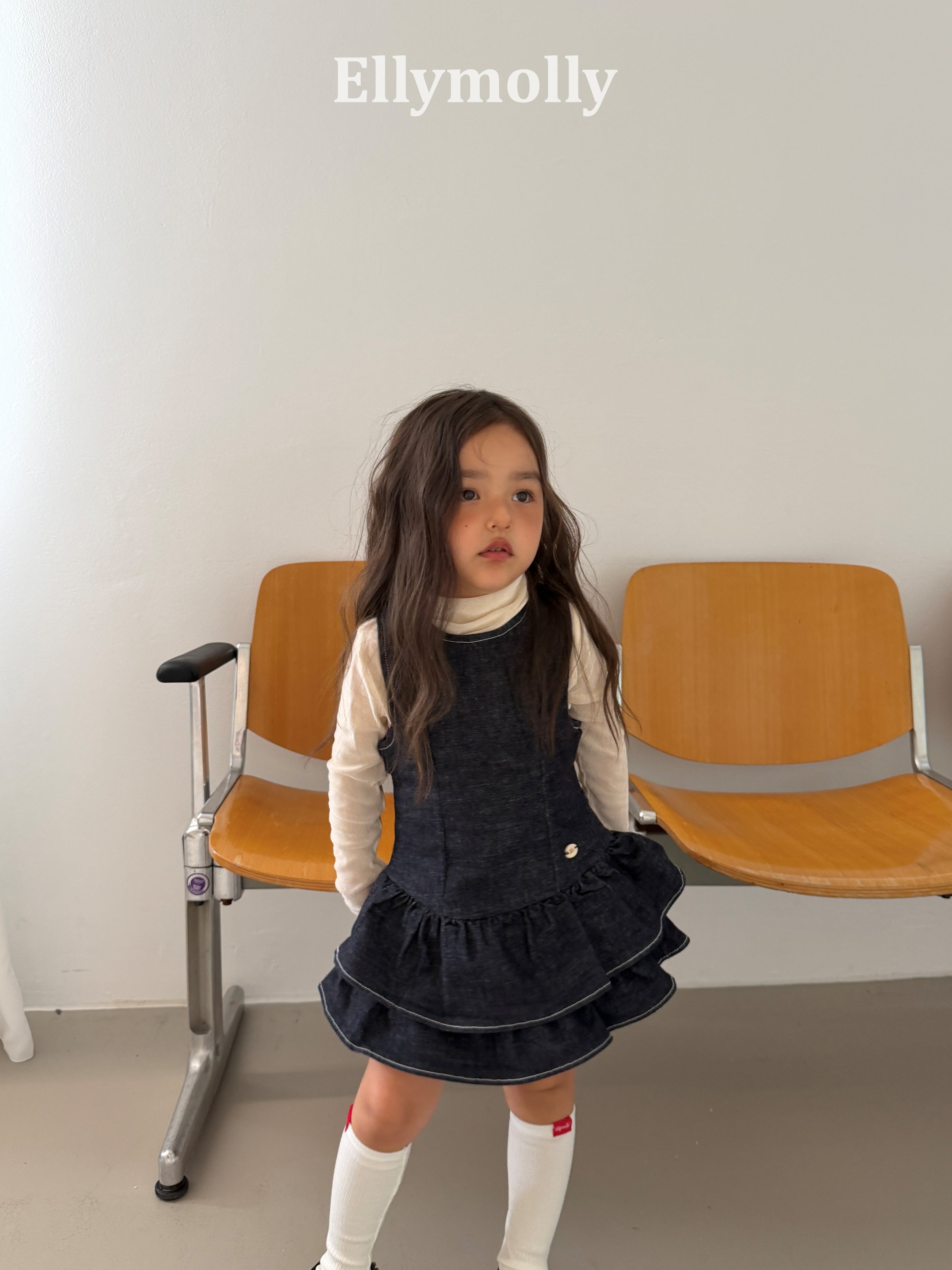 ［ELLY MOLLY］Mona frill denim one-piece