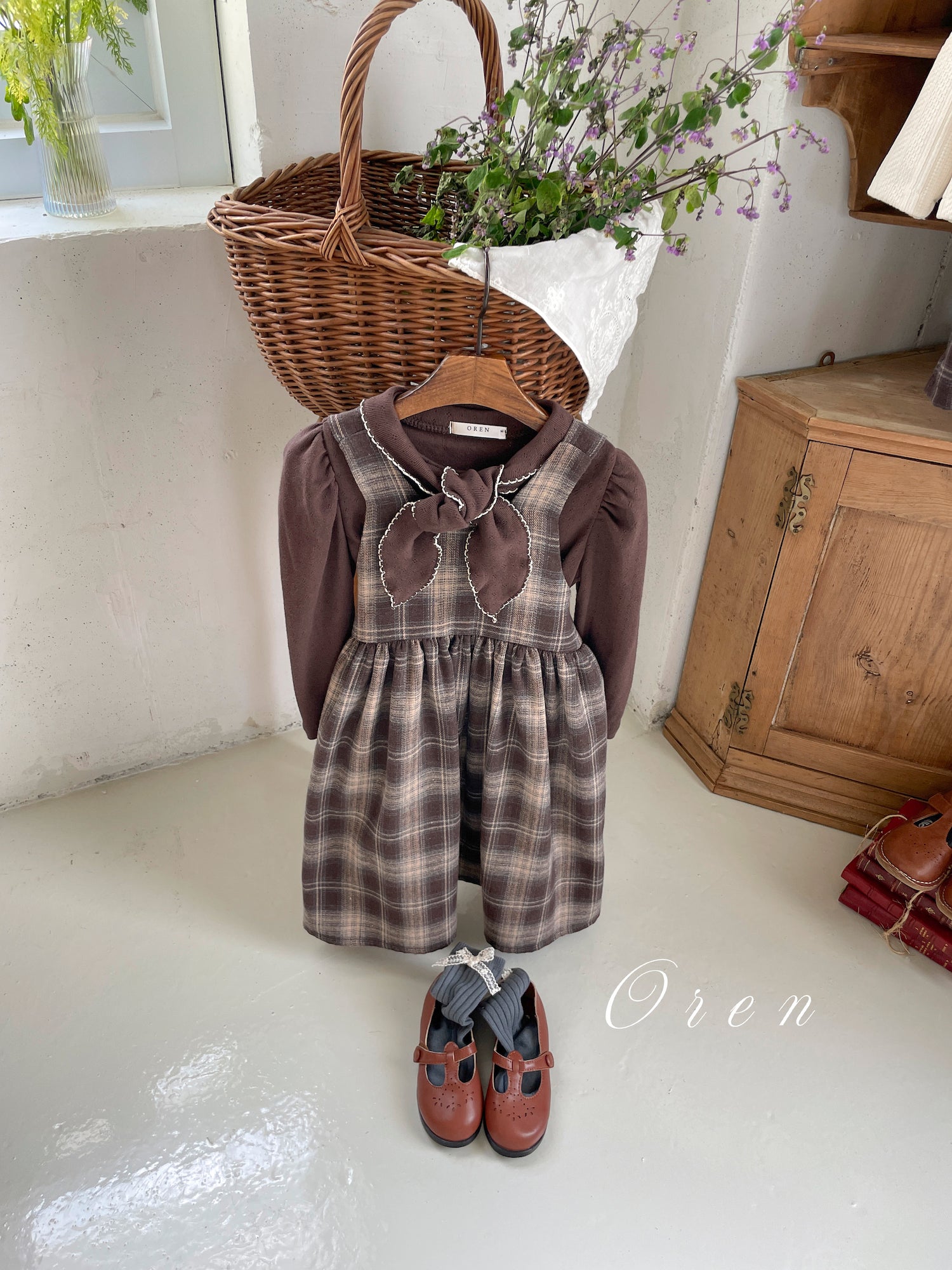 ［OREN］Noirjette check one-piece (kids)