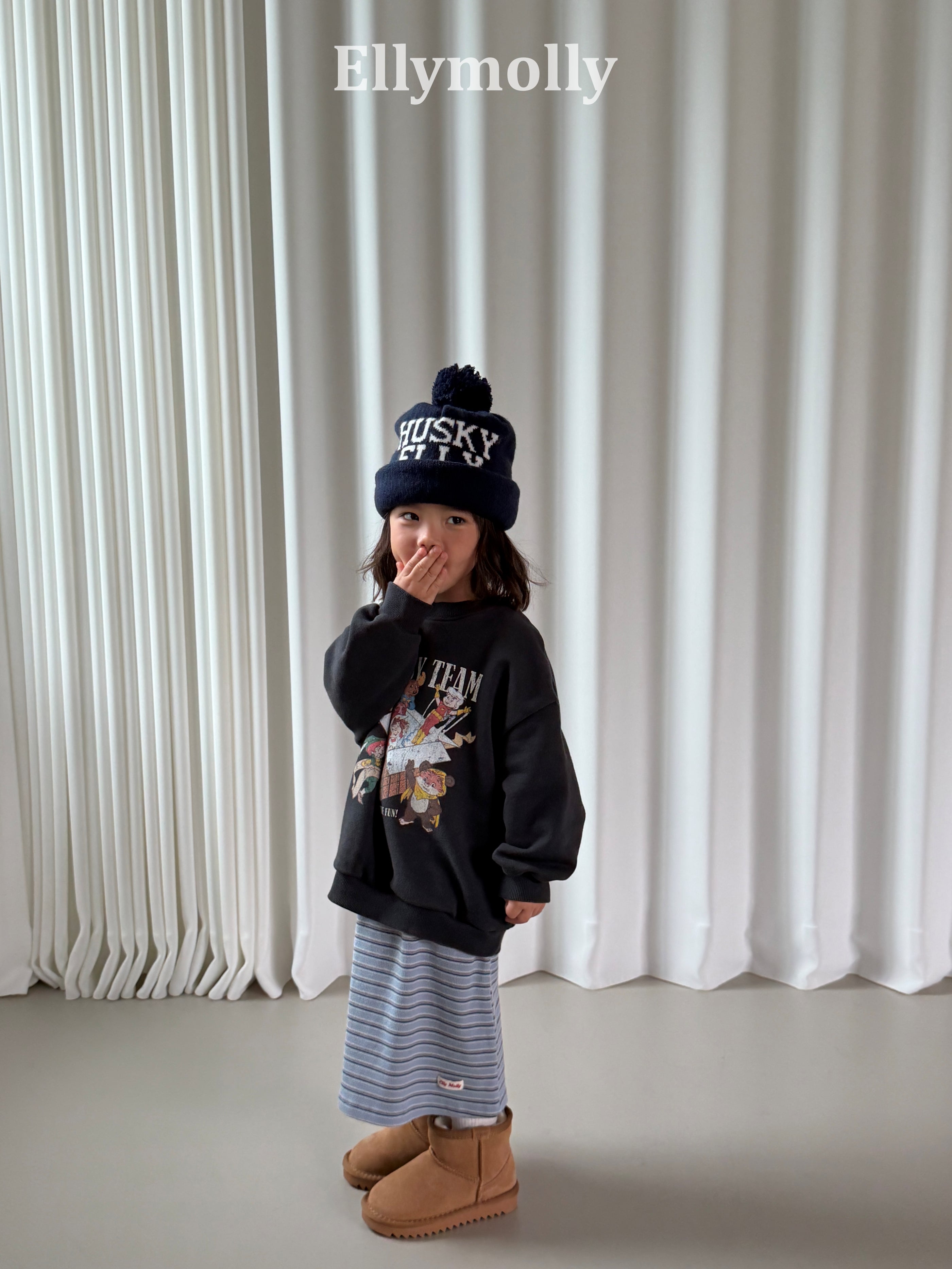 ［ELLY MOLLY］Shadow stripe long skirt