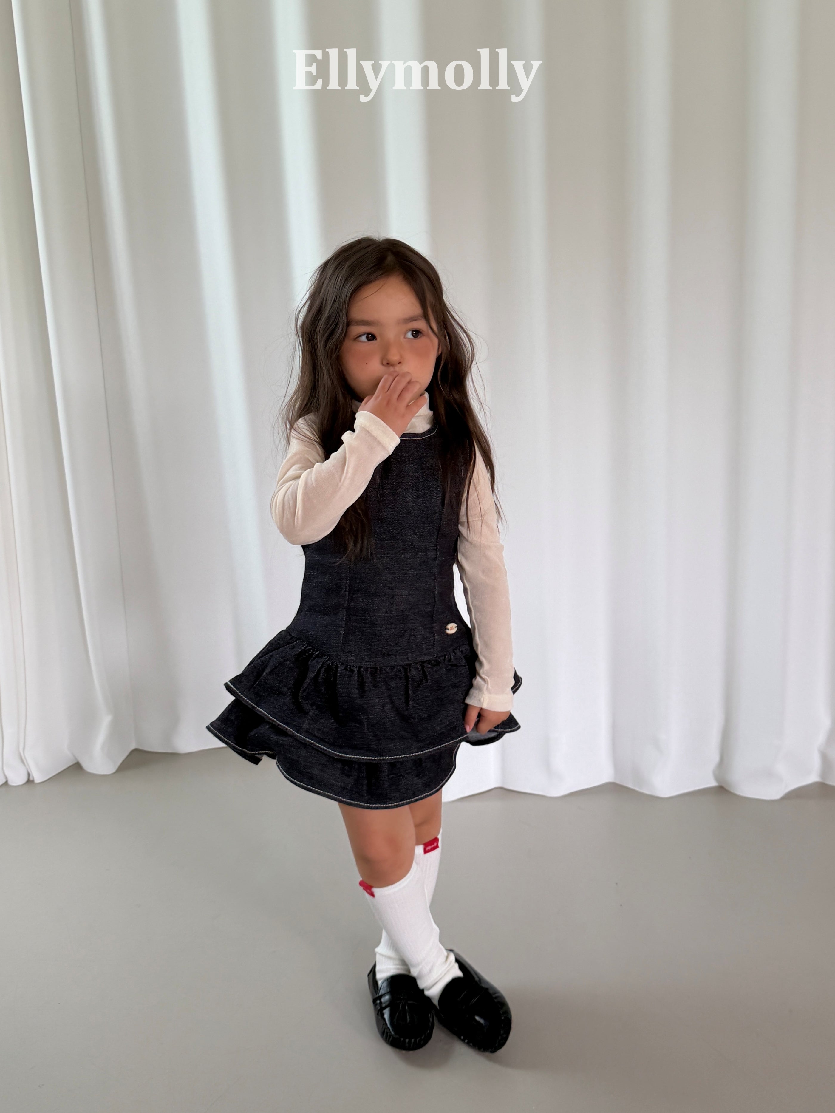 ［ELLY MOLLY］Mona frill denim one-piece