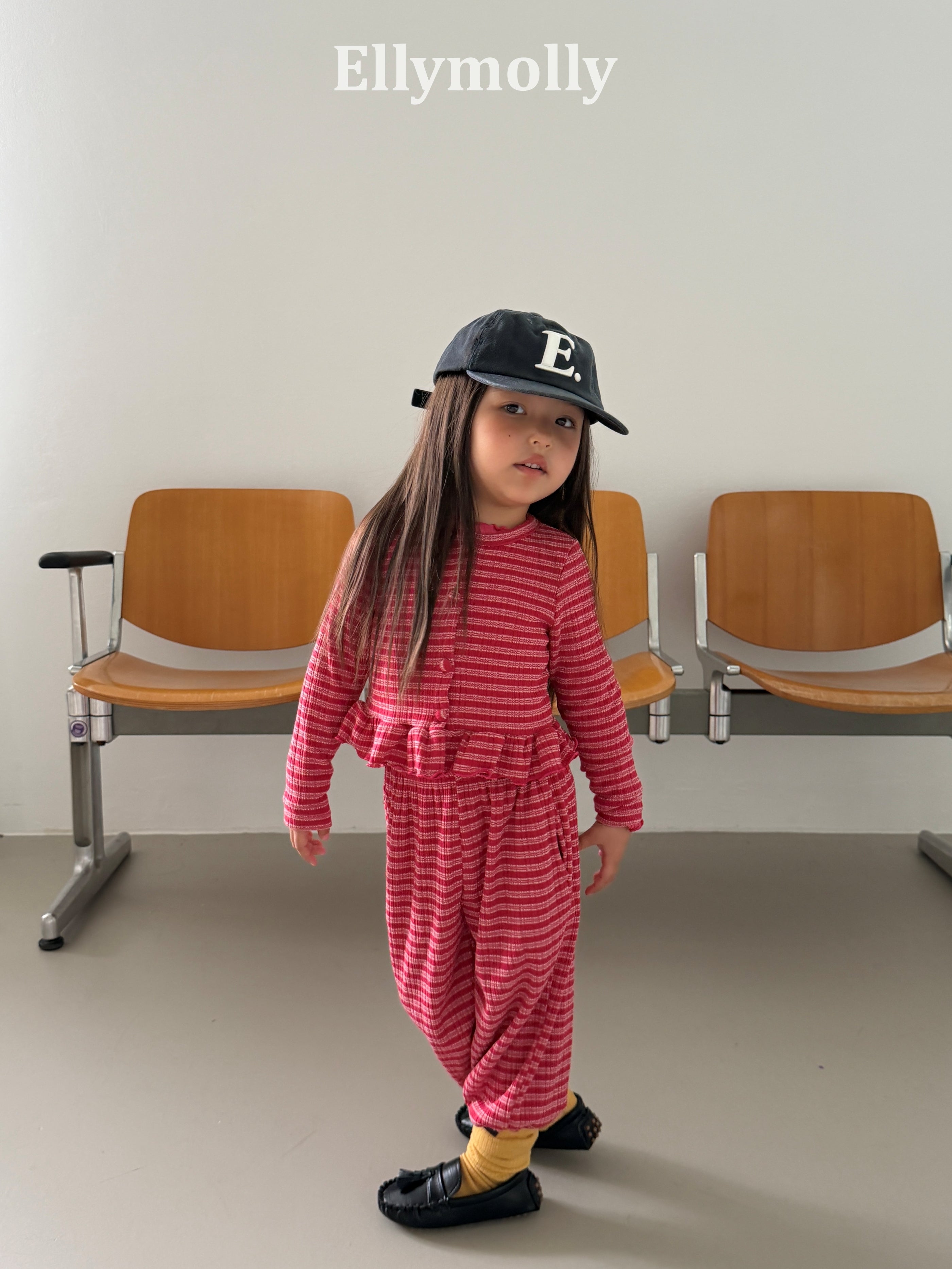 ［ELLY MOLLY］Loen stripe frill cardigan