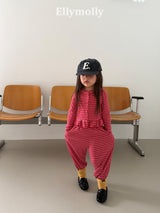 ［ELLY MOLLY］Loen stripe frill cardigan