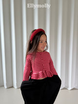 ［ELLY MOLLY］Loen stripe frill cardigan