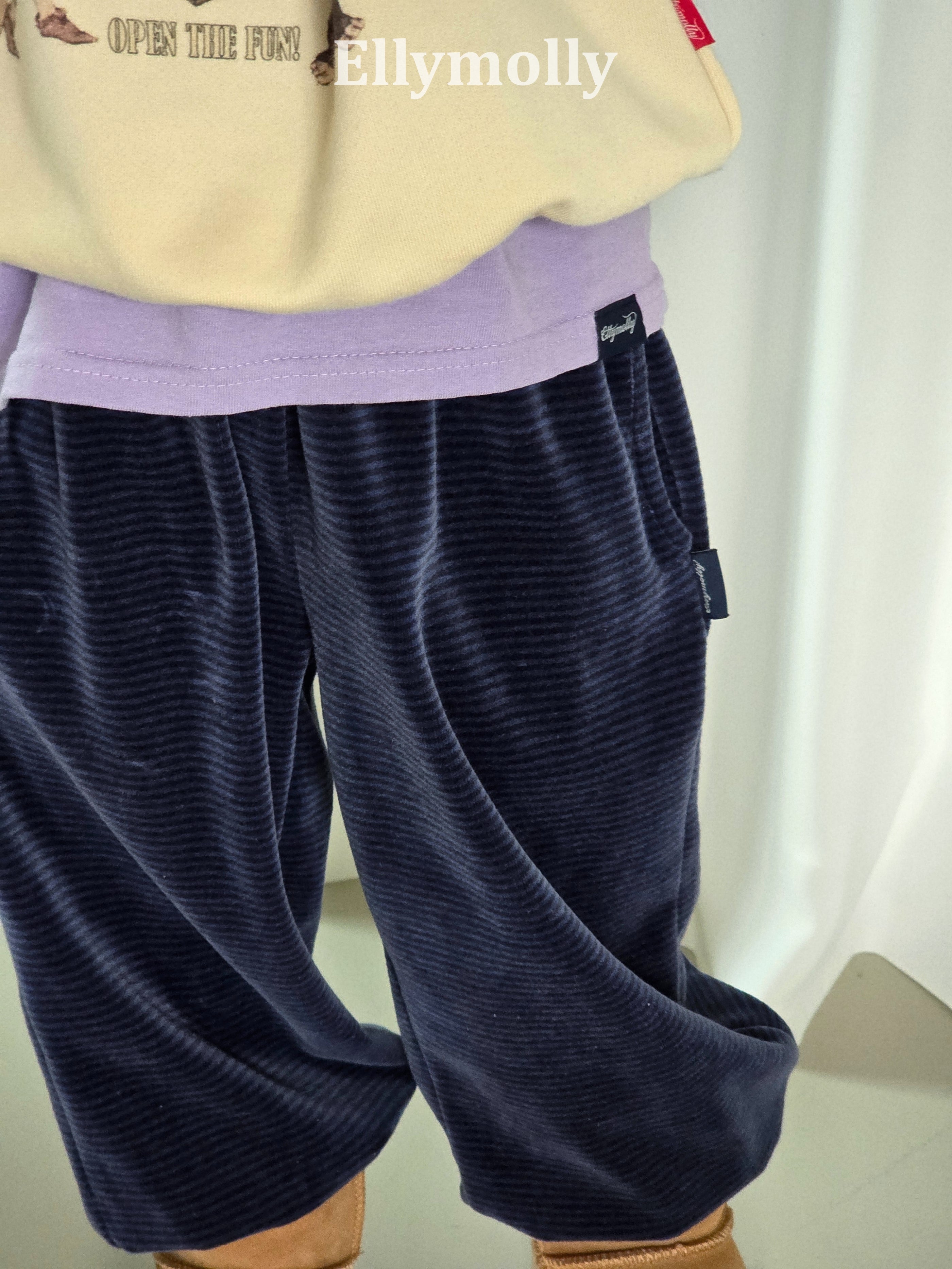 ［ELLY MOLLY］Velvet stripe jogger pants