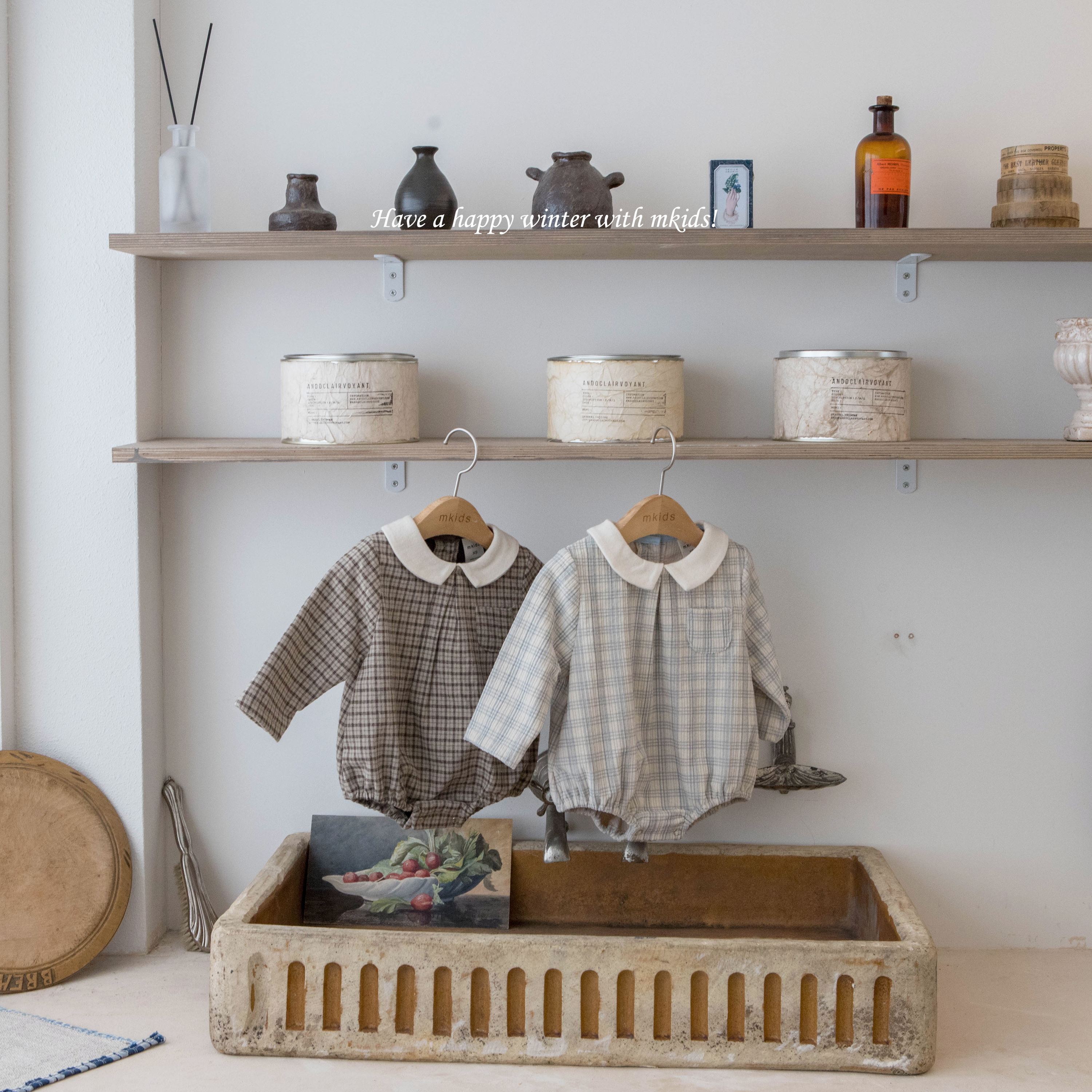 ［mkids］Billy check collar rompers