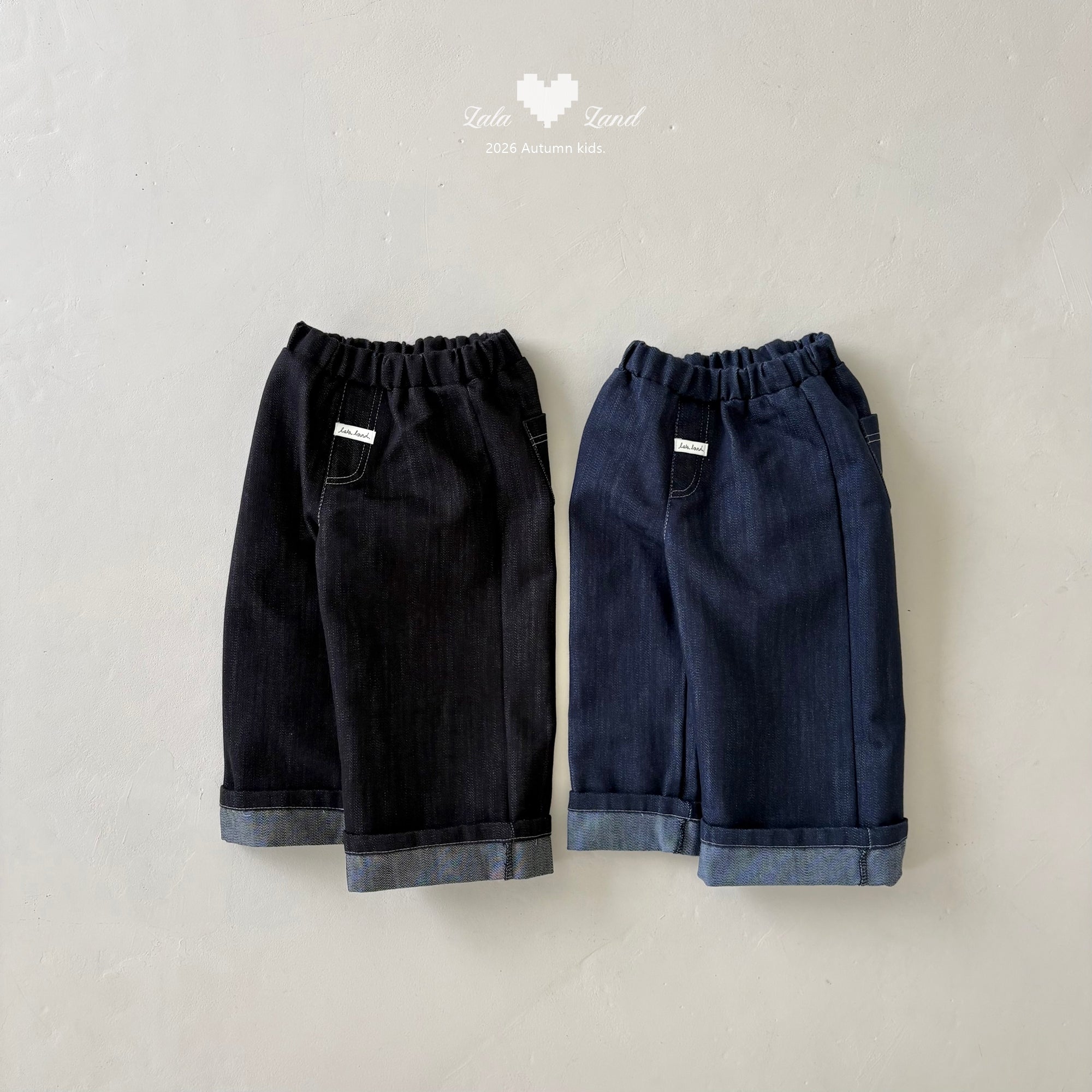 ［Lala land］Roll up denim pants