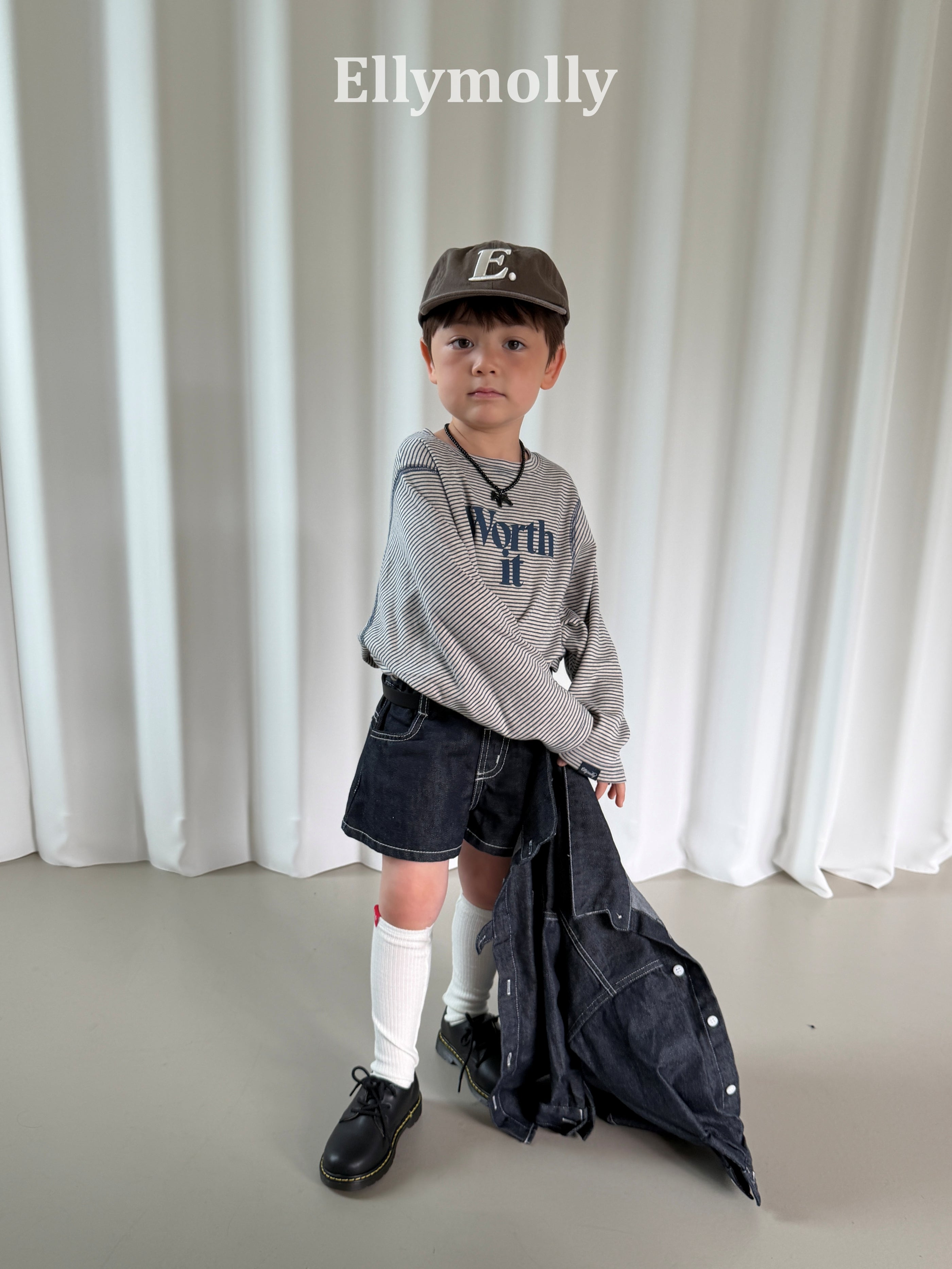 ［ELLY MOLLY］Flap non-fade denim short pants