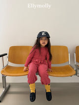 ［ELLY MOLLY］Loen stripe frill cardigan