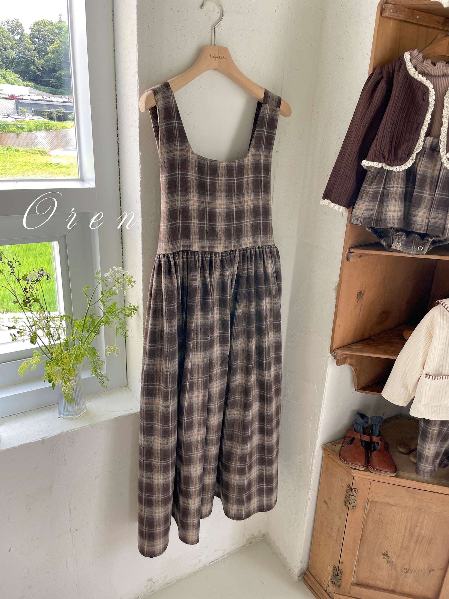 ［OREN］Noirjette check one-piece (mom)