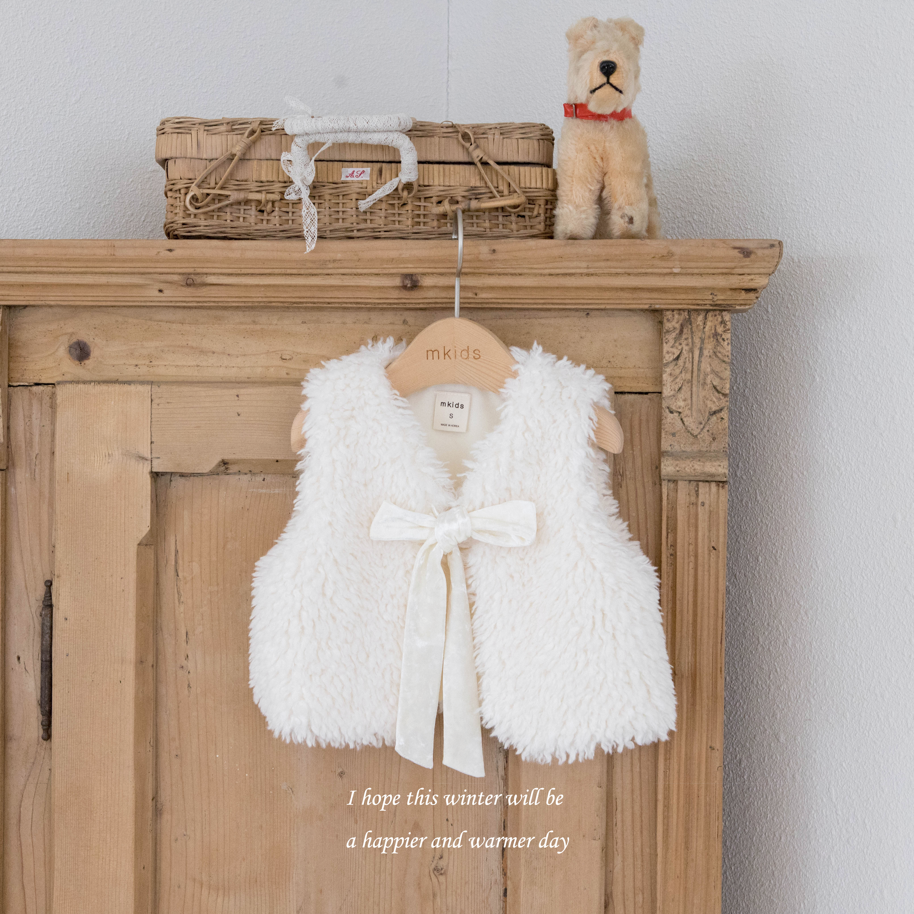 ［mkids］Ribbon fur vest