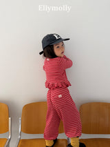 ［ELLY MOLLY］Loen stripe frill cardigan