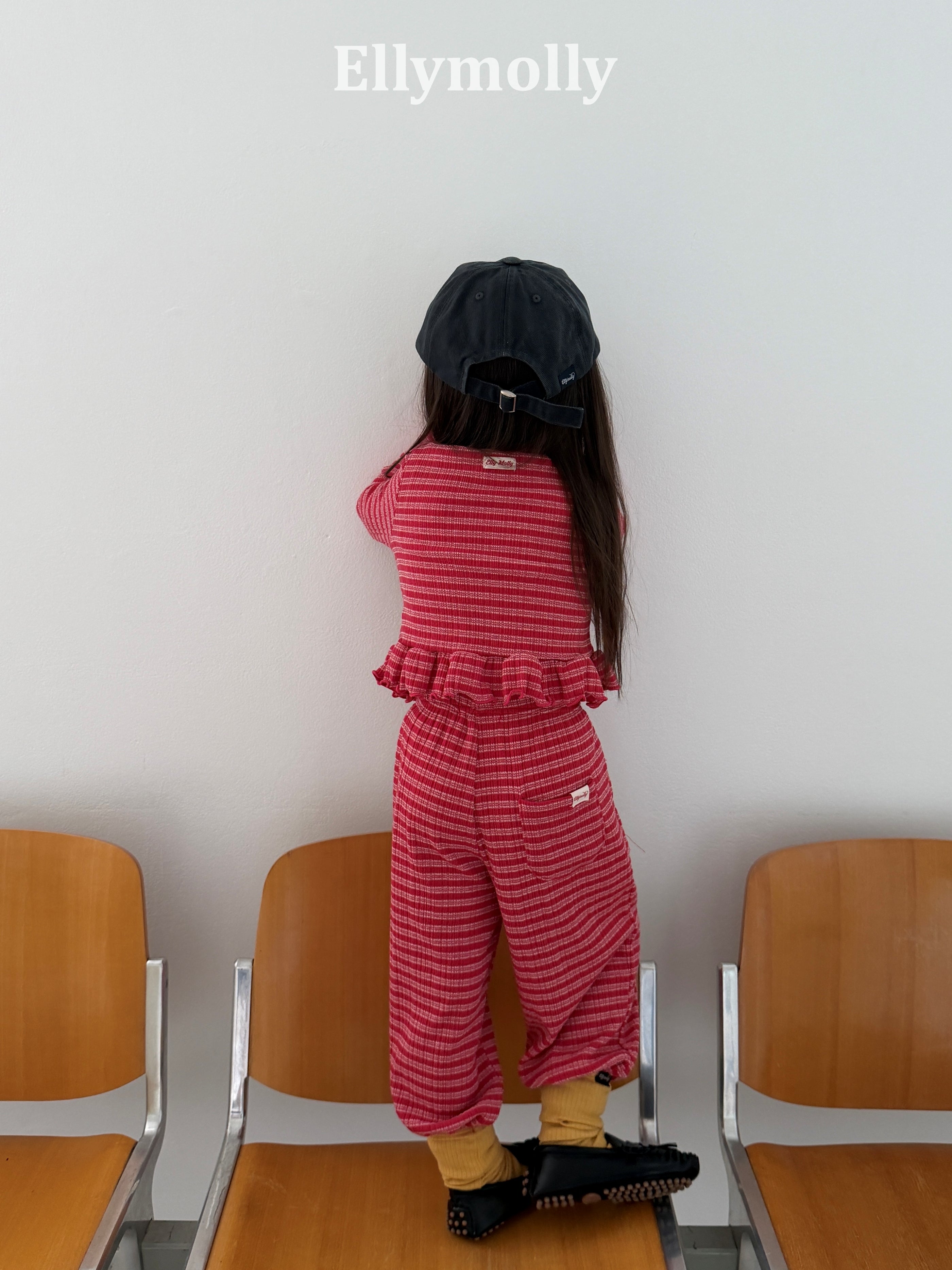 ［ELLY MOLLY］Loen stripe frill cardigan