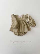 Dot frill blouse & bloomer set