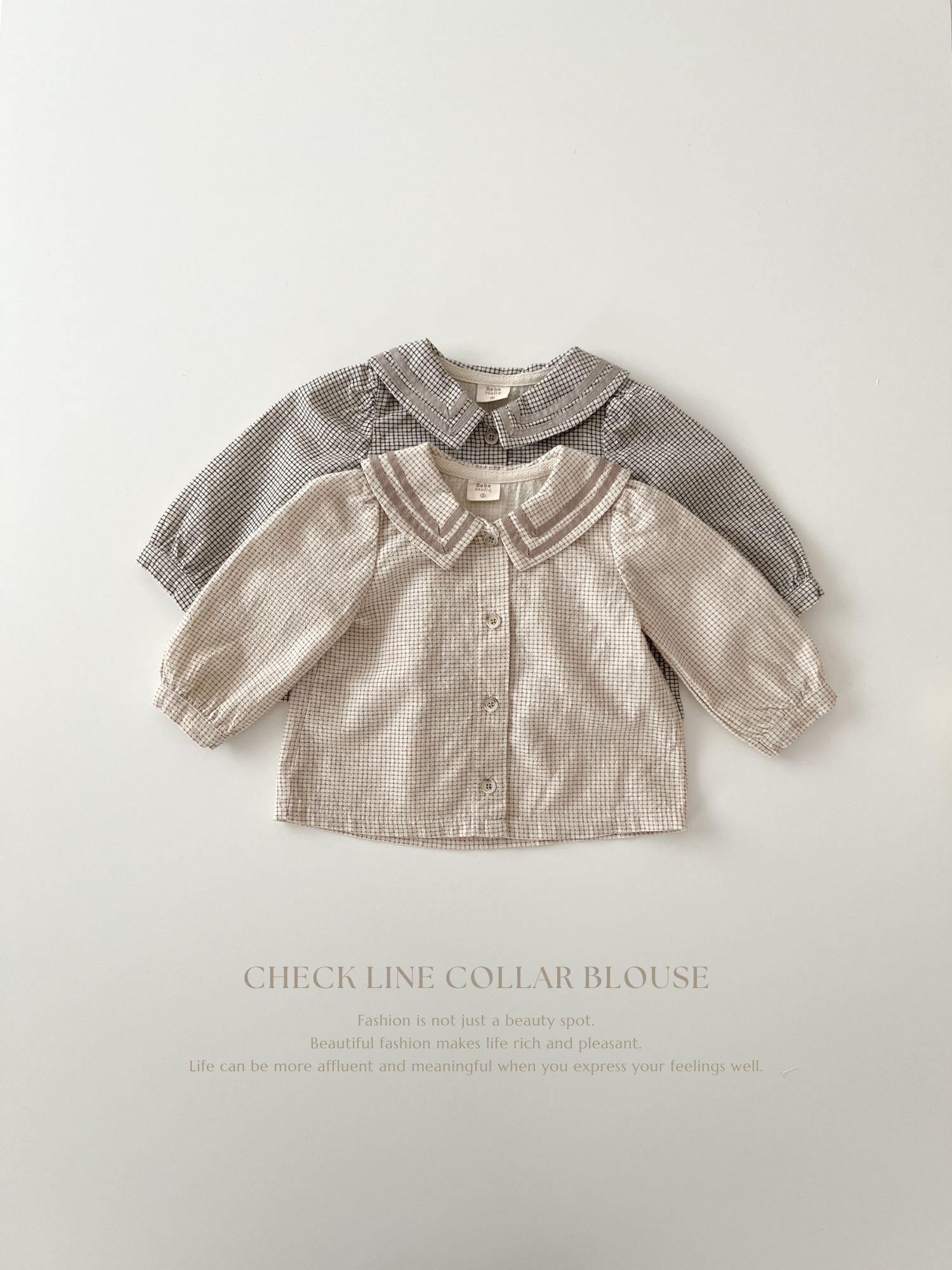 Check line collar blouse