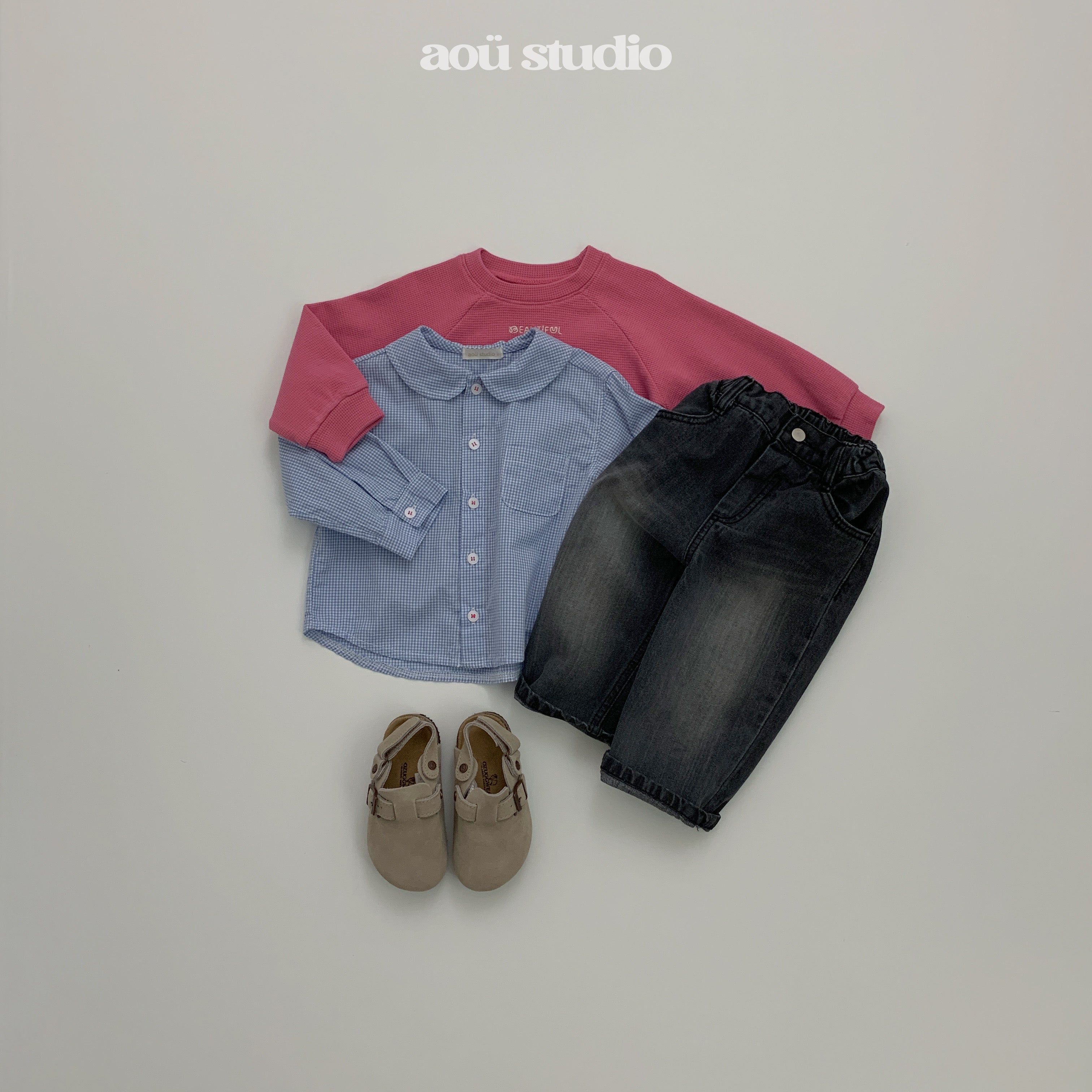 ［aou studio］Kumo collar check shirt