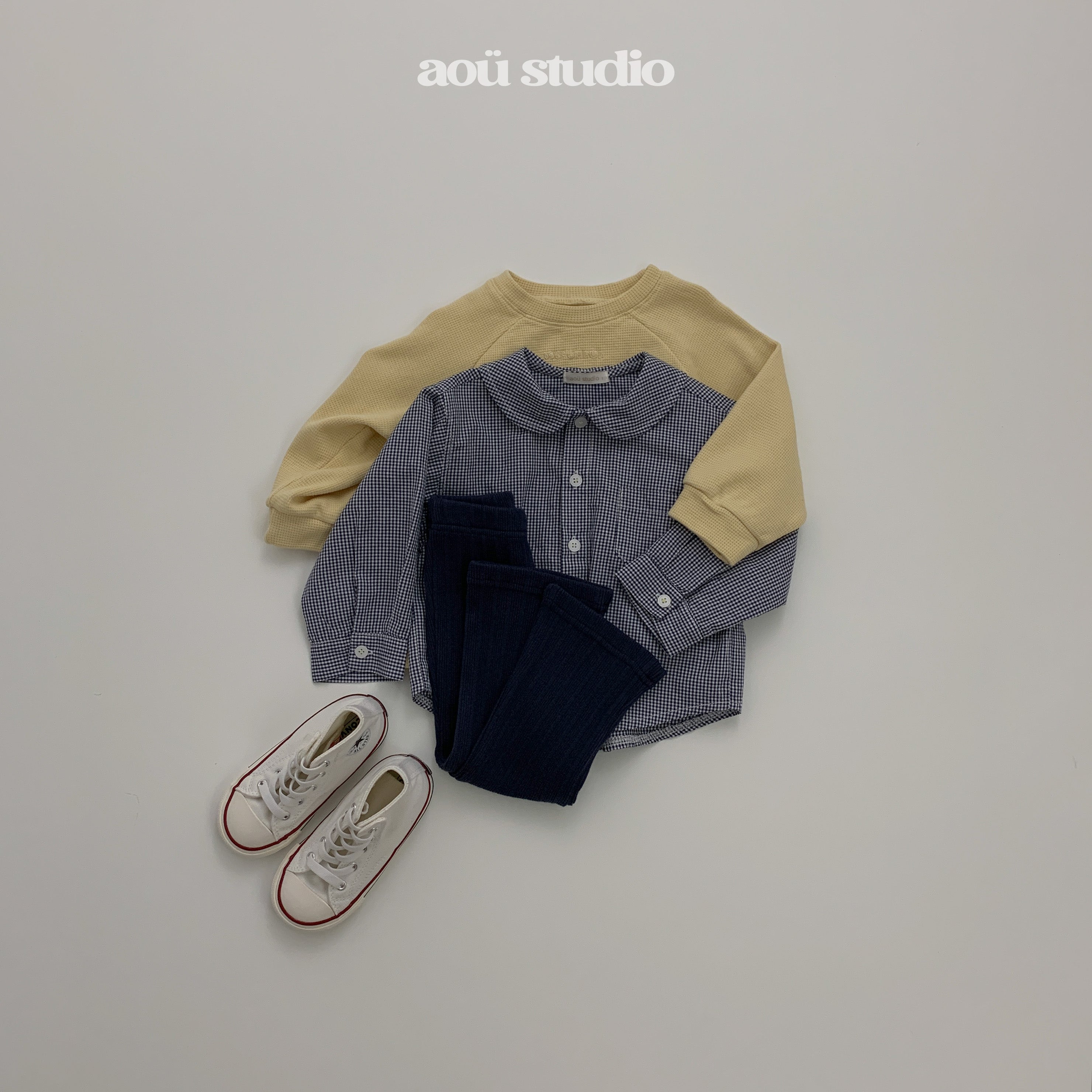 ［aou studio］Kumo collar check shirt