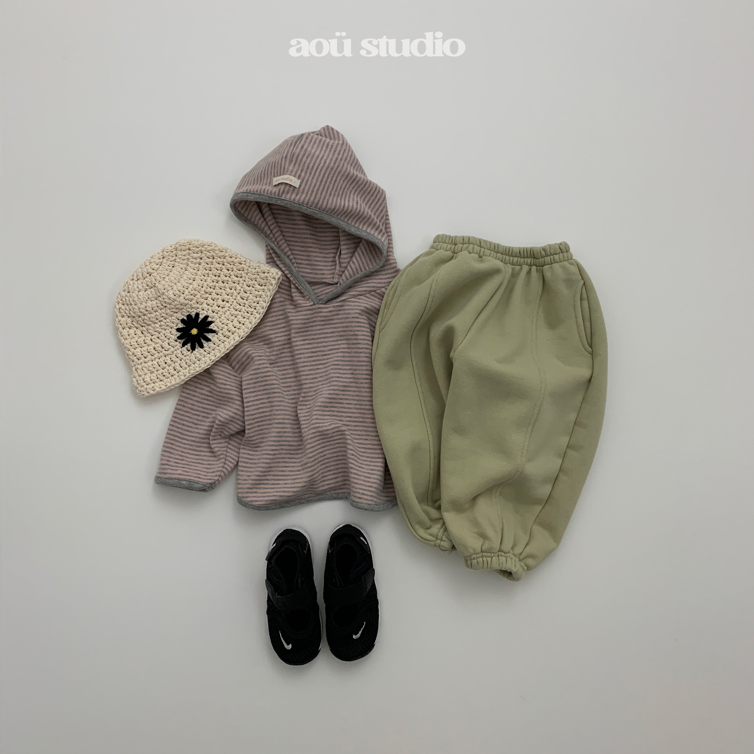 ［aou studio］Caramel stripe hoodie