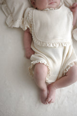 Waffle lace puff rompers